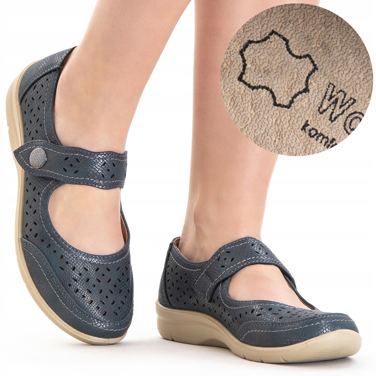 Polobotky vč. kůže pohodlné Ažurové lehké Suchý Zip měkké Wojtyłko 37