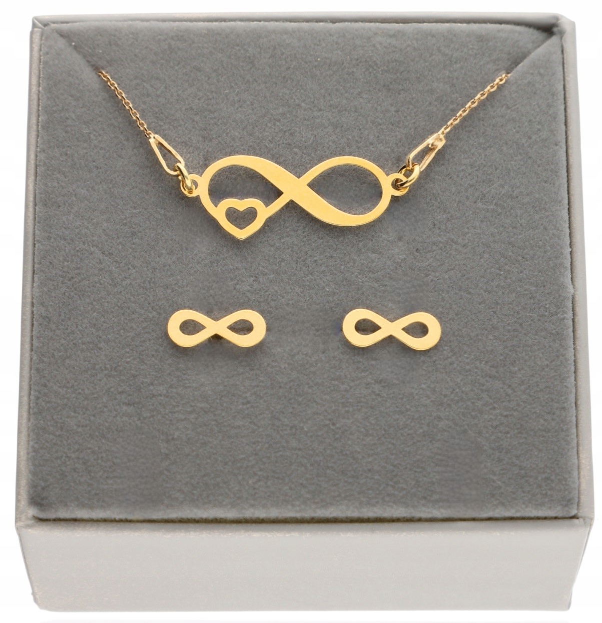 Zlatý komplet šperků nekonečno srdce náušnice náhrdelník Gravírování
