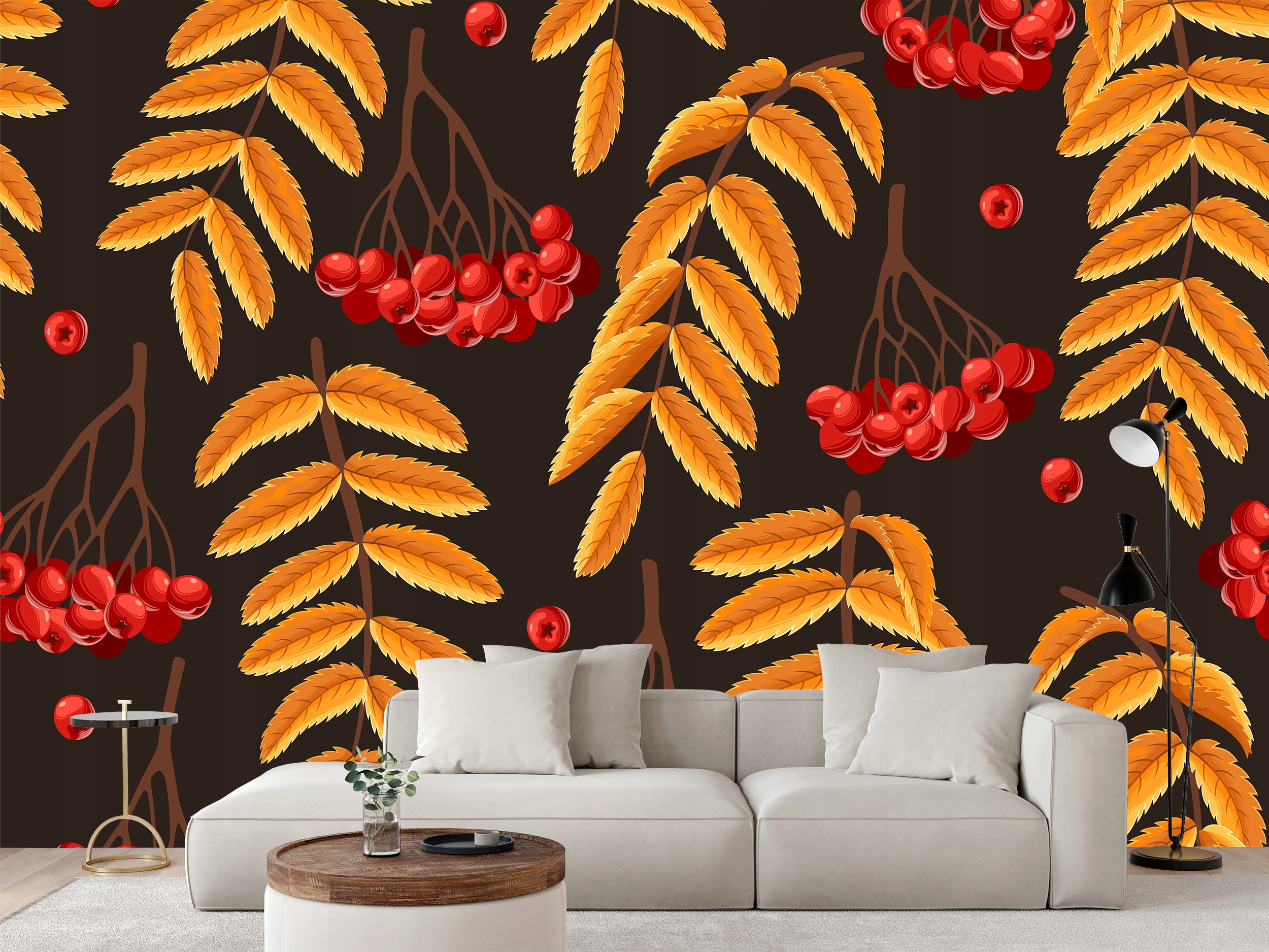 Fototapeta Bobule Jeřabiny A Listy Rostliny Podzim 180 x 120 cm