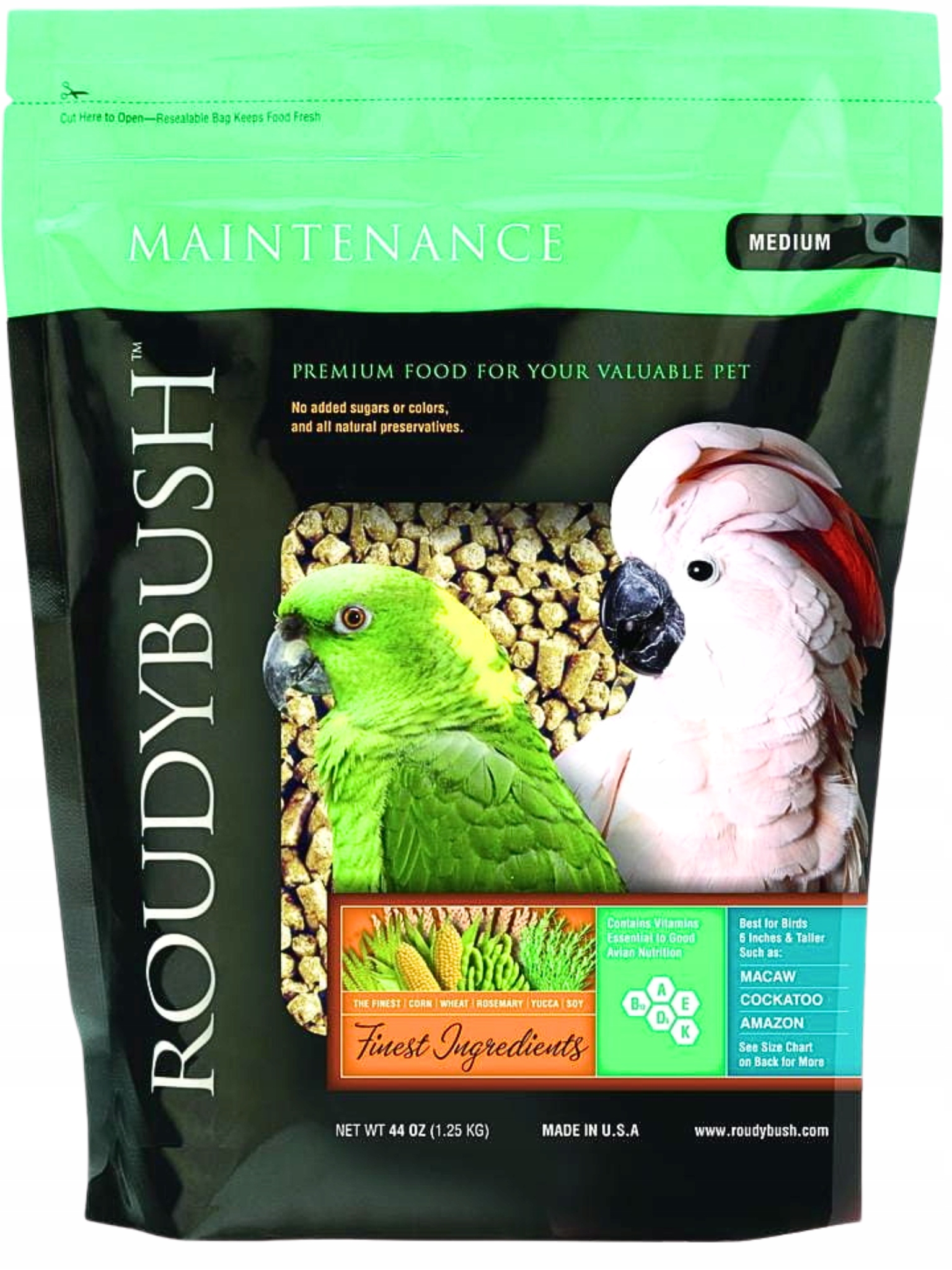 Levně RoudyBush Maintenance Medium 0,628 kg – granule pro velké papoušky