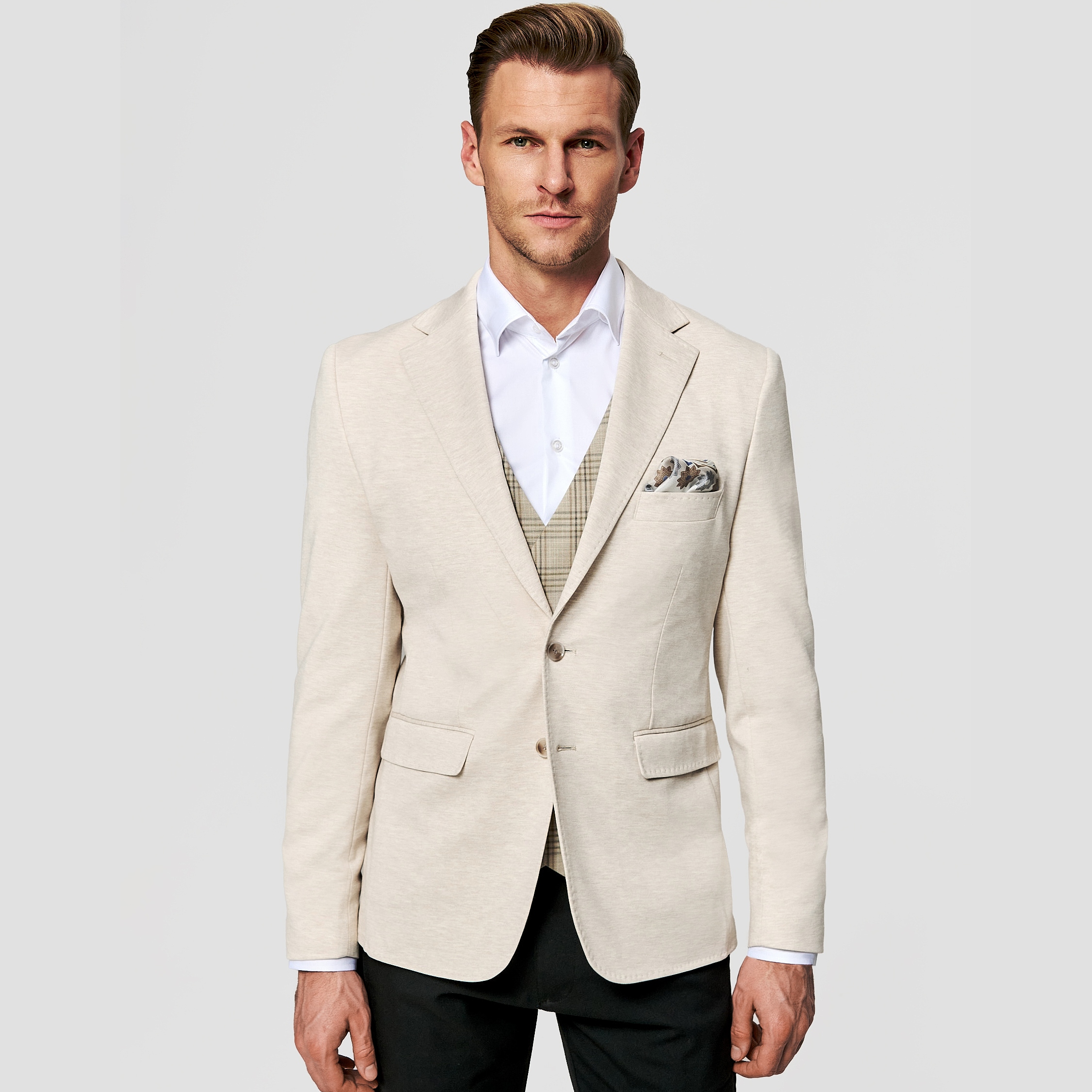 Béžová jednořadá sako Slim Fit Pako Lorente vel