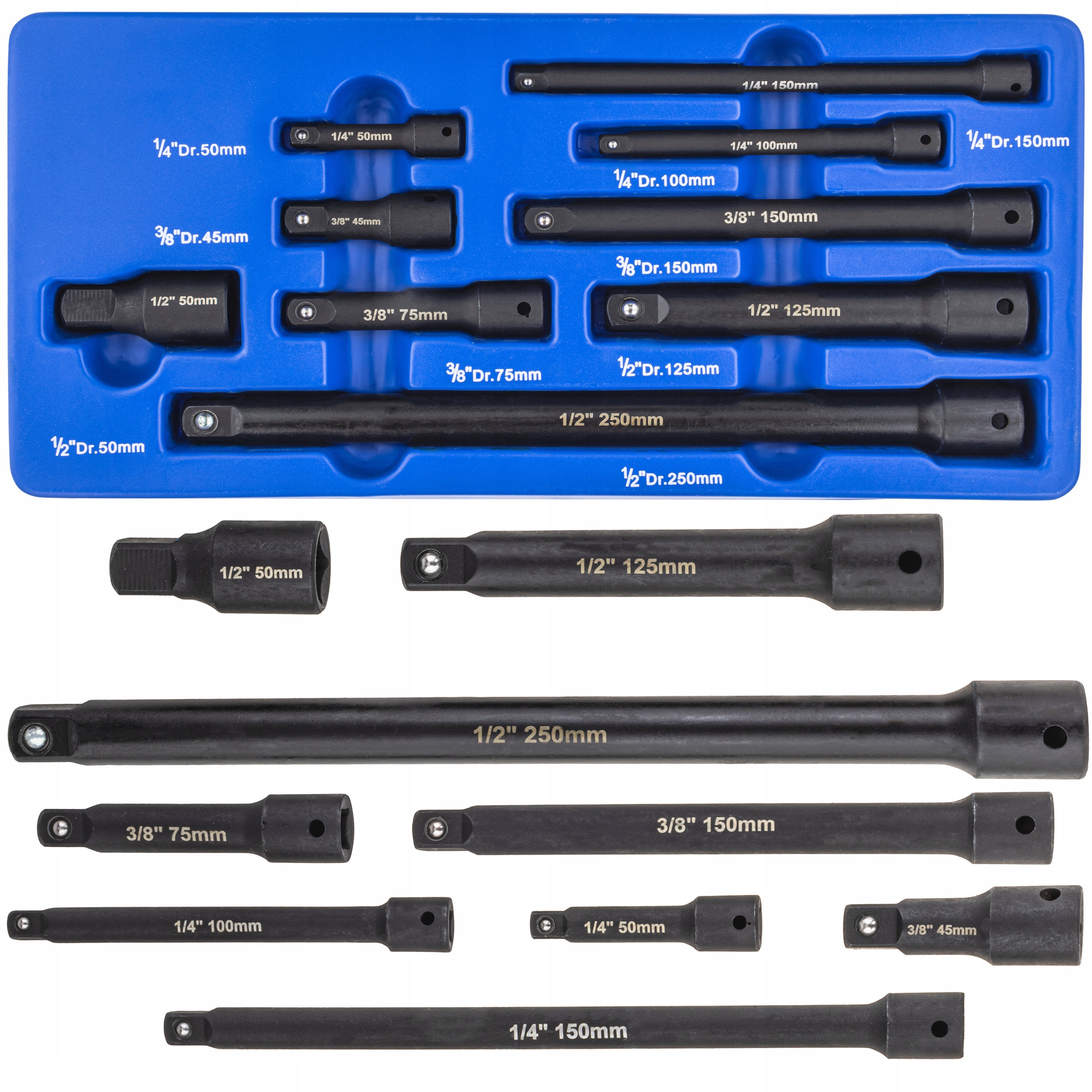 Zestaw Przedłużek Udarowych 1/4 3/8 1/2 Przedłużka Udar Kluczy Nasadki 9EL