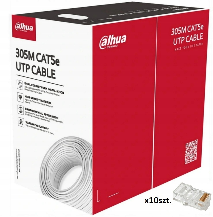 

Kabel Utp KAT.5E Skrętka Dahua 100m+10szt. RJ45