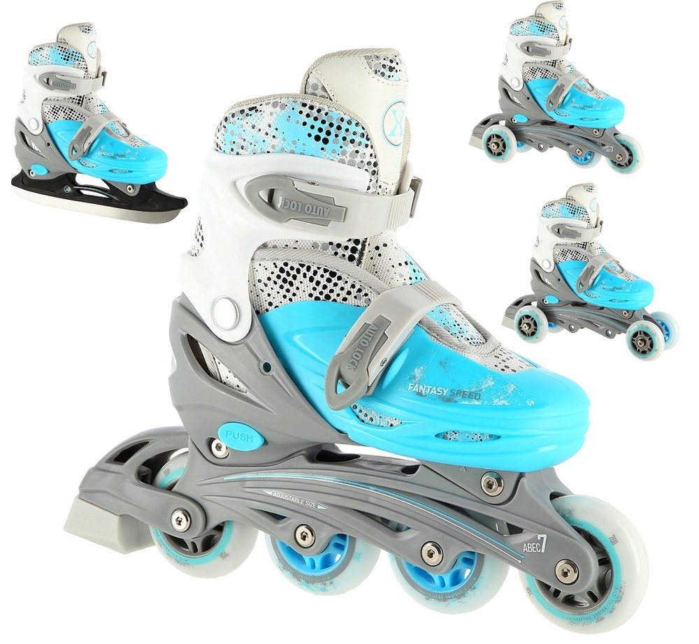 4w1 Łyżworolki Rolki Wrotki Rekreacyjne Regulowane Niebieskie Nils 31-34