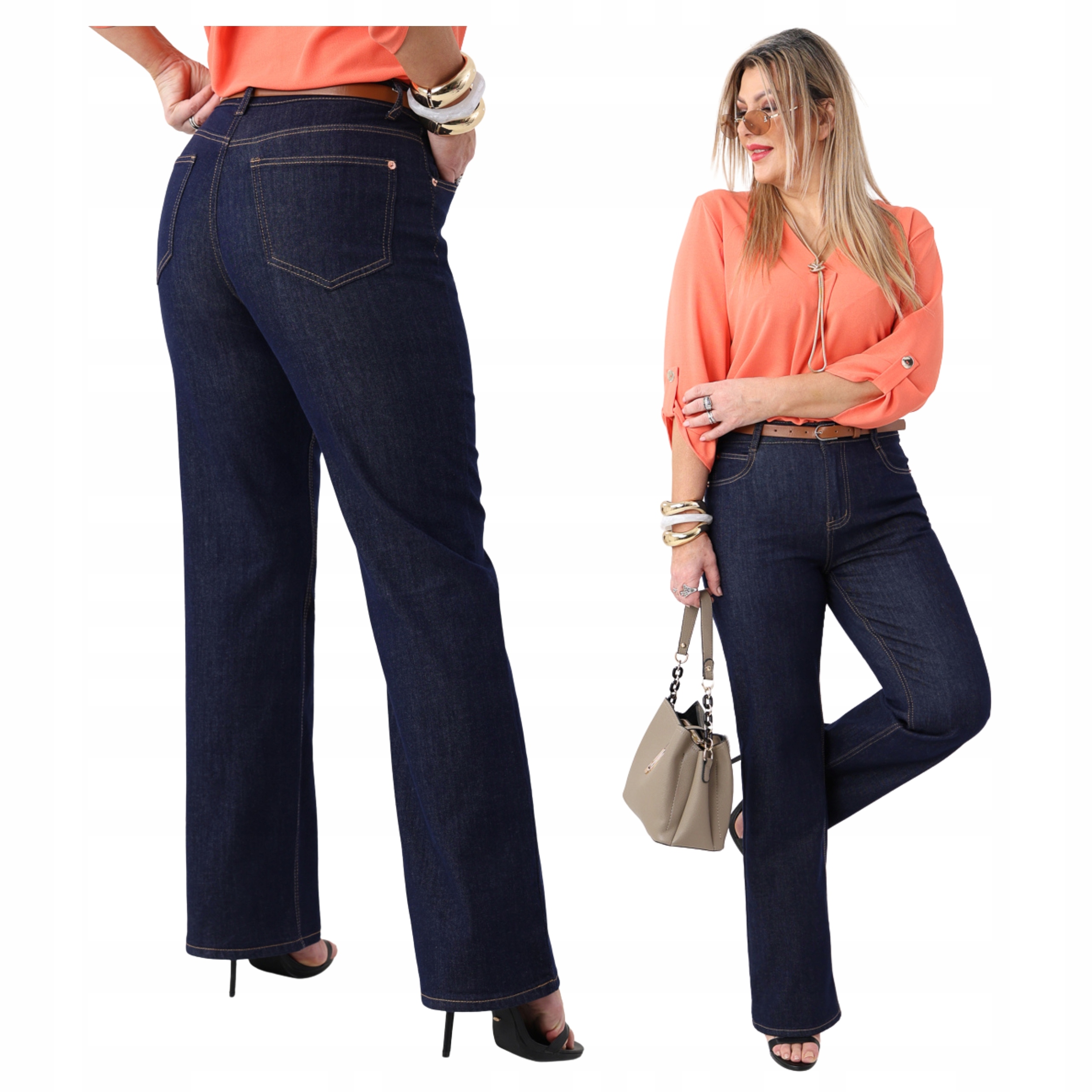 Jeansowe Spodnie Damskie Proste Nogawki Duże Rozmiary Jeansy Wysoki Stan