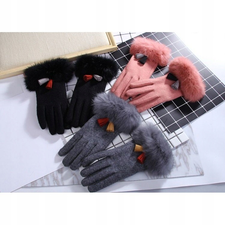 RĘKAWICZKI GLAM FUTRO REK111CZ czarne Rozmiar uniwersalny