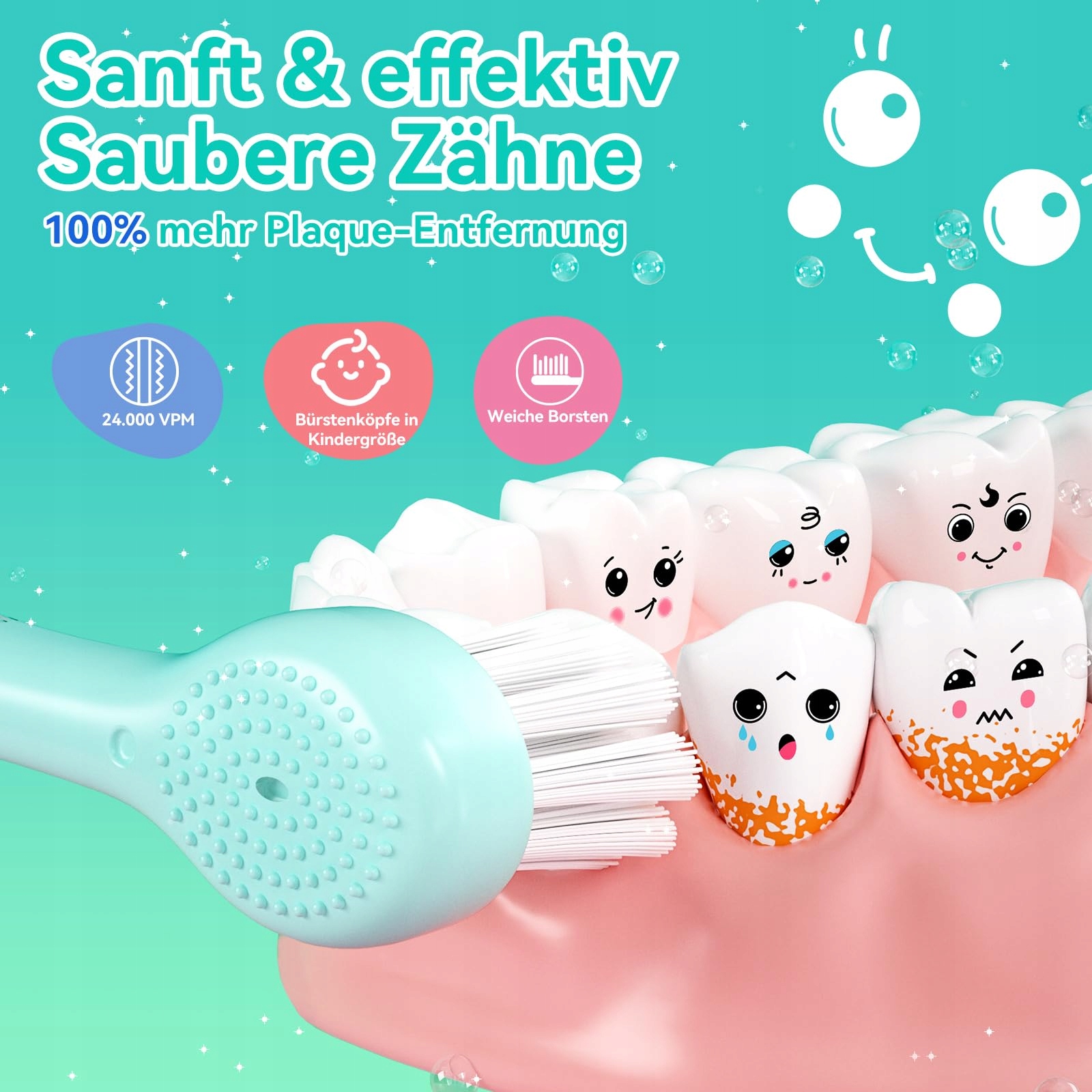 SEAGO Elektryczna Szczoteczka Dla Dzieci LED IPX7 8 Główek — miniatura 3