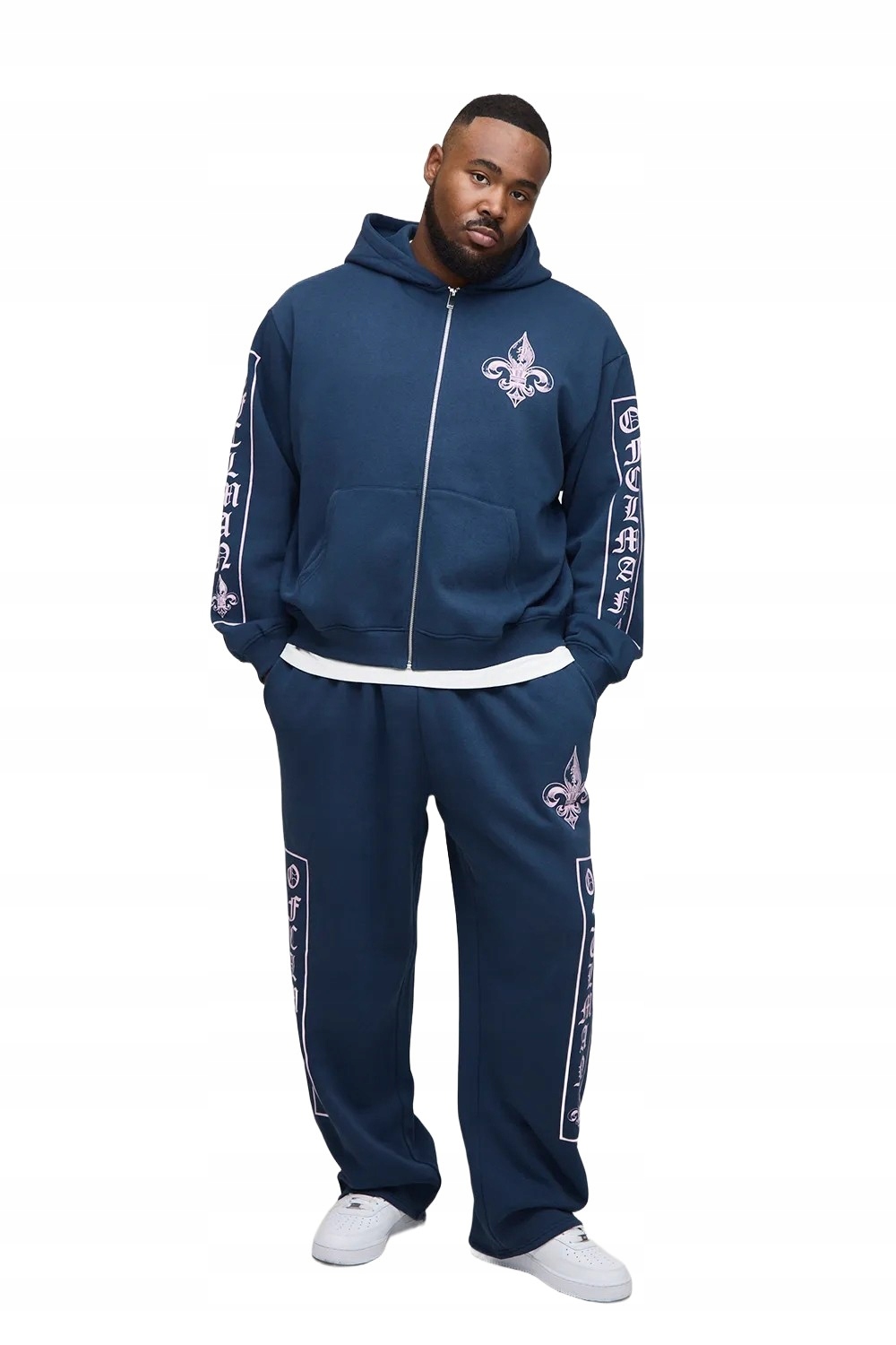 Boohooman Pánský Teplákovka Komplet Tmavě Modrý S Potiskem Plus Size 4XL Z3A