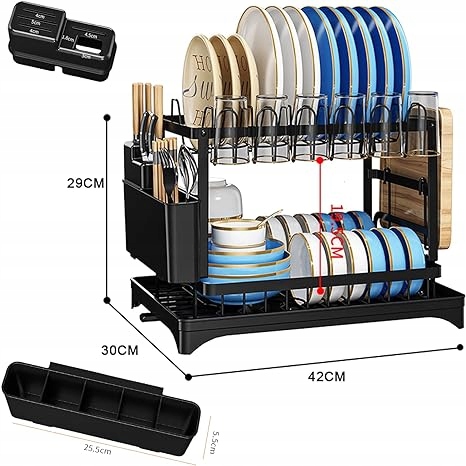 SUSZARKA DO NACZYŃ OCIEKACZ Z ODPŁYWEM DWU POZIOMOWA 29x30x42 CZARNA Rodzaj ociekacz (suszarka)