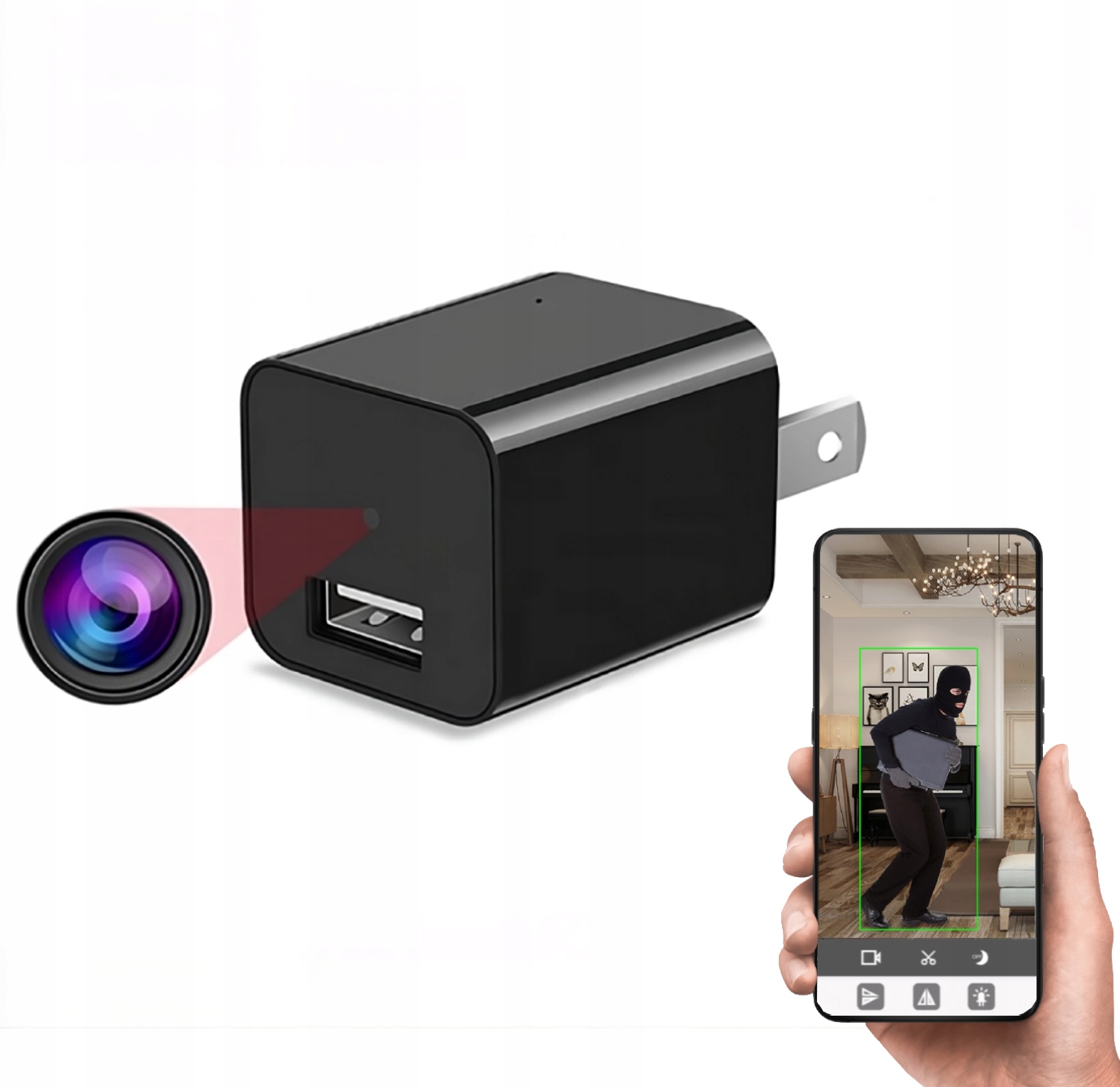 KAMERA ZASILACZ WiFi ŁADOWARKA USB UKRYTA NA ŻYWO