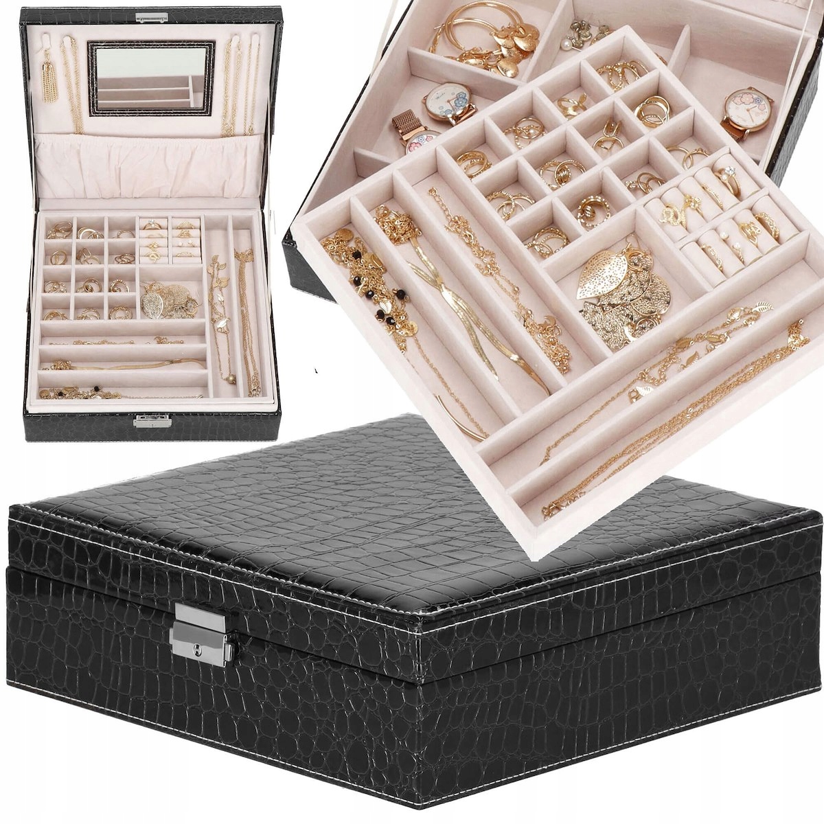 ORGANIZER NA BIŻUTERIĘ SZKATUŁKA KUFEREK PUDEŁKO ELEGANCKI KASETKA ETUI Stan opakowania oryginalne