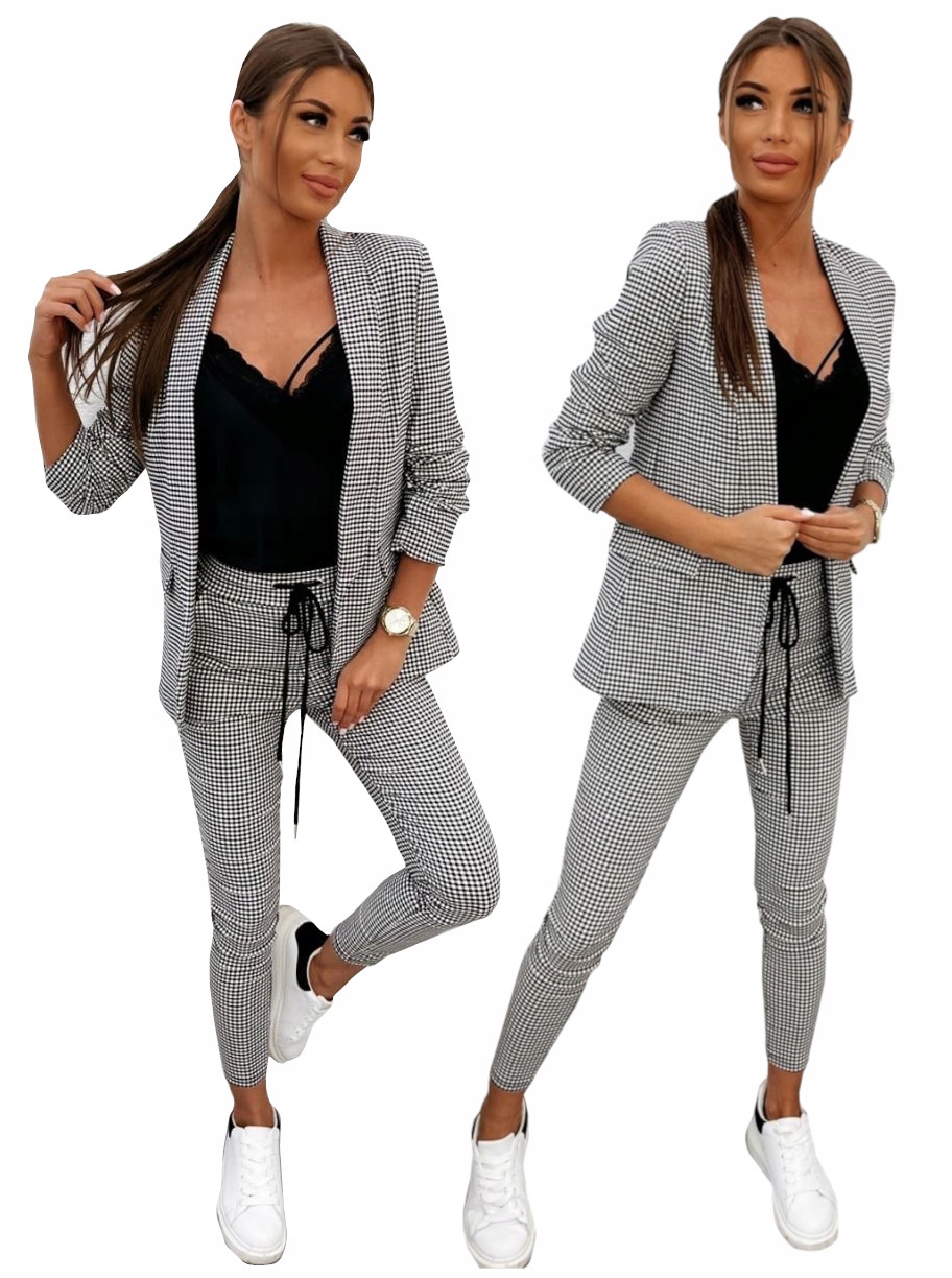 Komplet Dámský Kostkovaný Oblek, Sako A Kalhoty XL