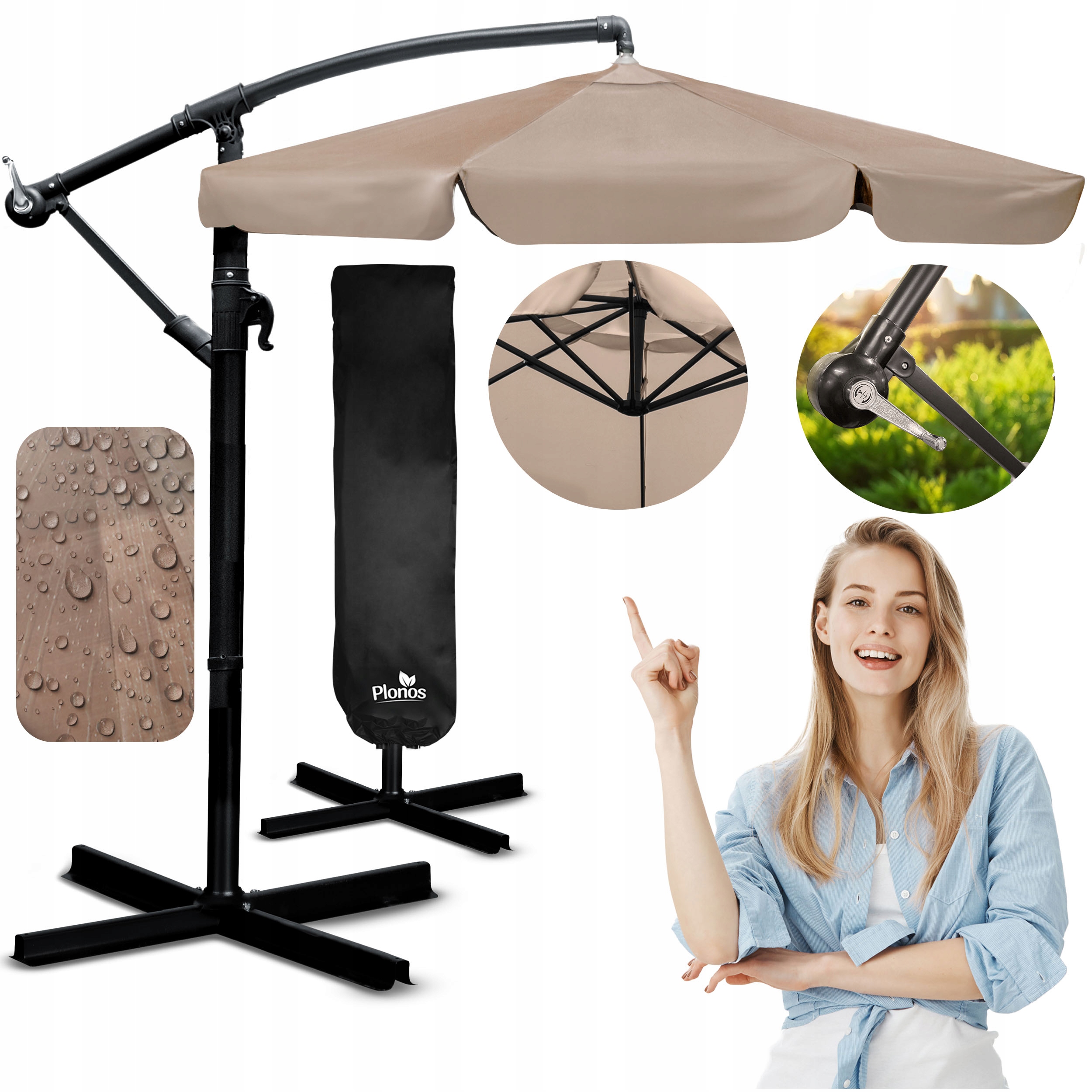 Parasol ogrodowy duży składany z wysięgnikiem pokrowiec 6 segmentów Ø 350cm