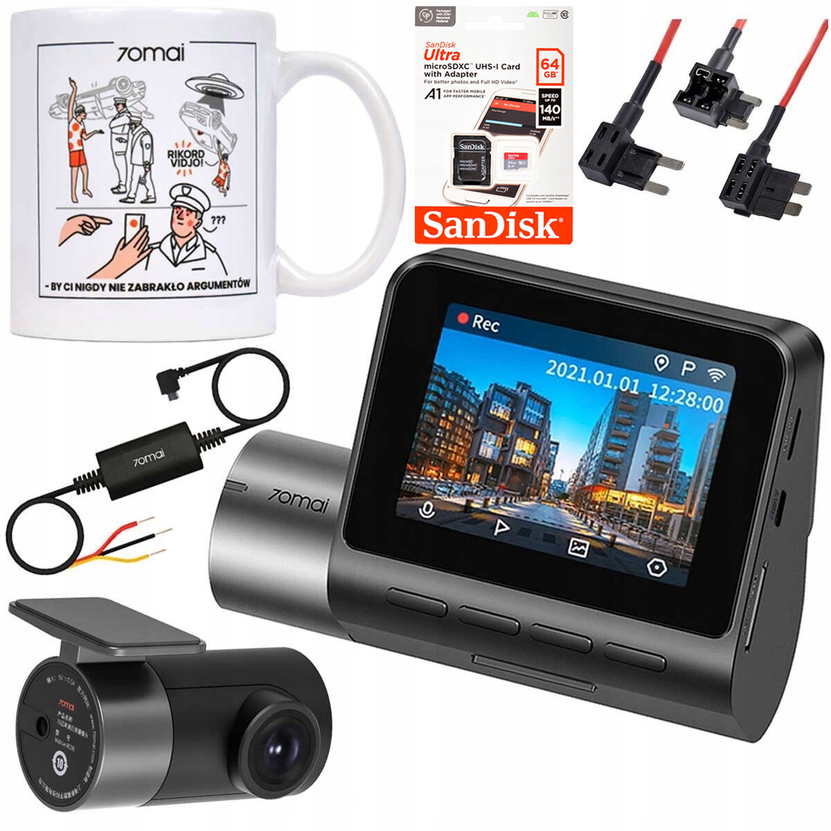 

Wideorejestrator 70mai A500S Przód Tył+ 64GB+ Acc