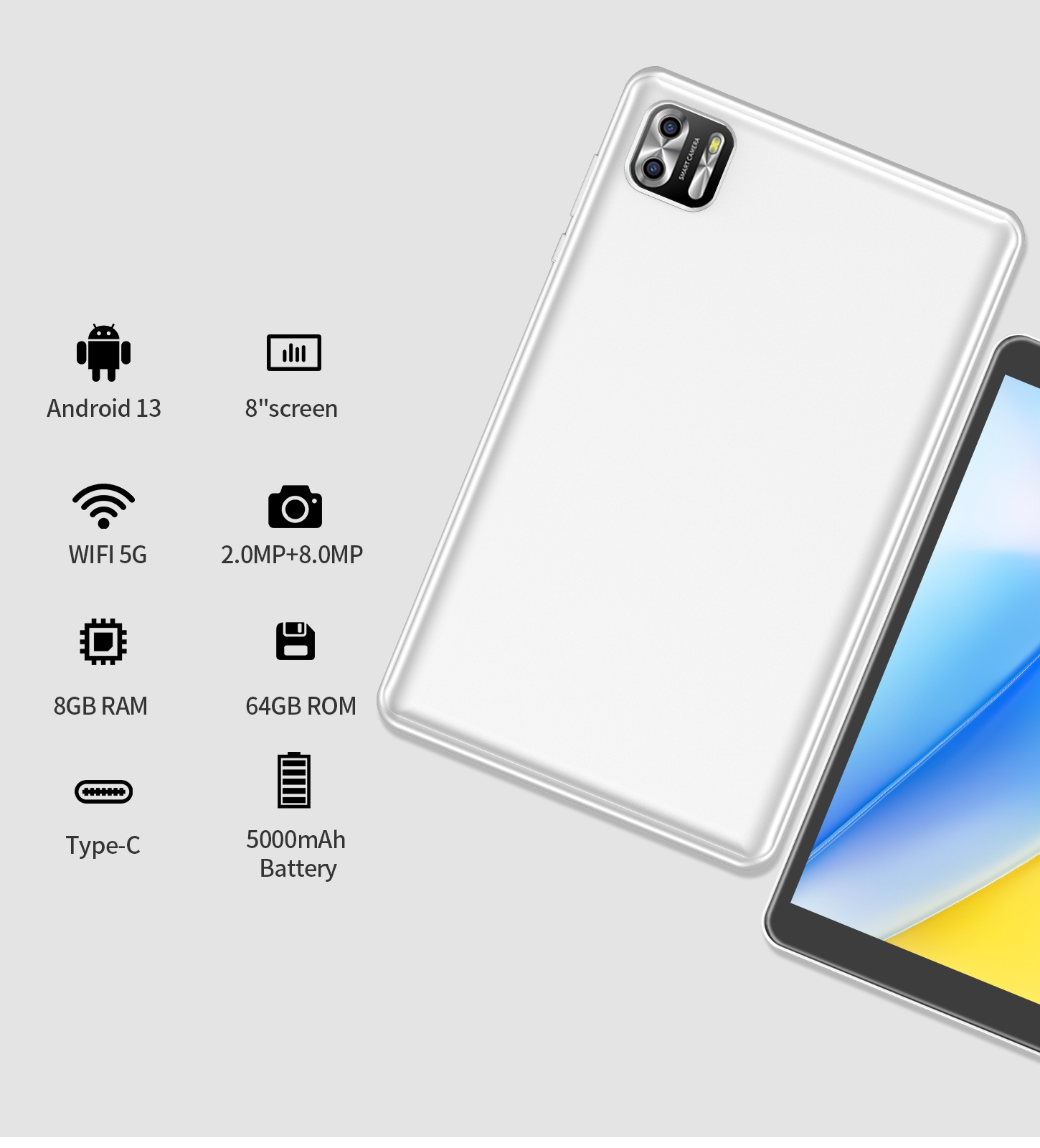 Tablet PRITOM 8 cali Android 13, 8GB 4+4 rozszerzenie RAM 64GB ROM WiFi 6 Kod producenta B8