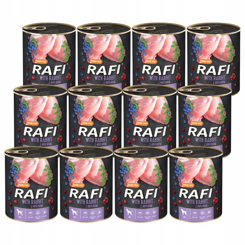 Rafi karma dla psa z królikiem zestaw puszka 12 x 800 g