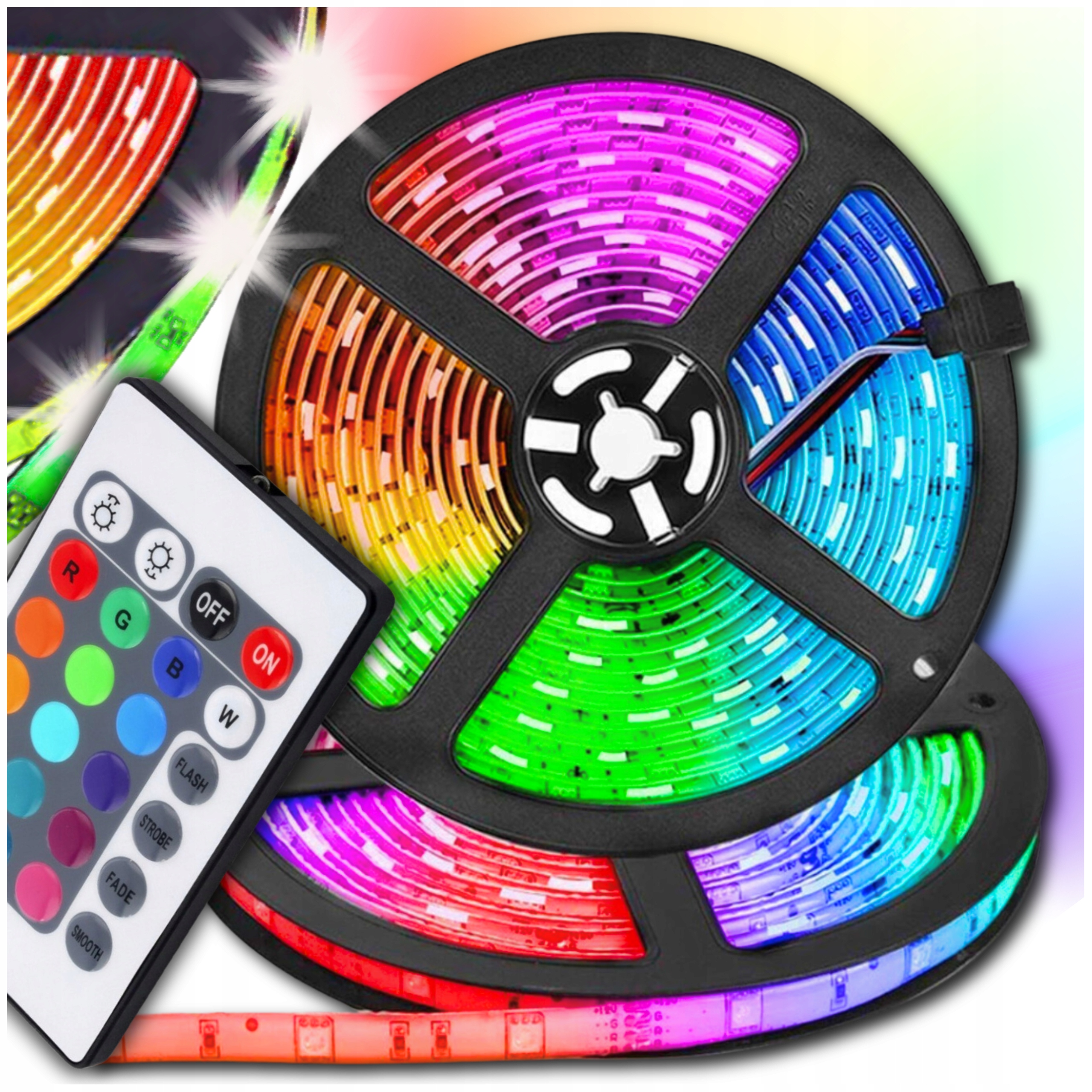 PÁSEK LED PÁSEK RGB LEDY BAREVNÁ LED LIŠTA STROPNÍ VODOTĚSNÝ 5m DÁLKOVÝ OVLADAČ