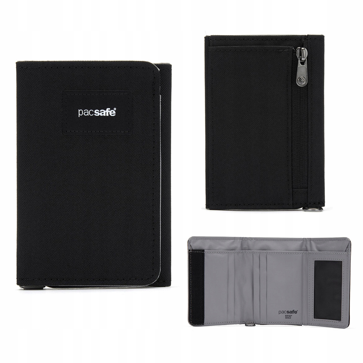 Mały Portfel Pacsafe RFIDsafe Trifold Rfid Antykradzieżowy na Rzep Czarny