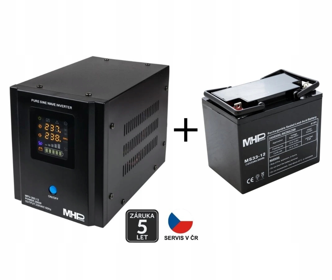 Záložní zdroj MHPower MPU-300-12, Ups, 300W, čistý sinus, 12V Set s baterií