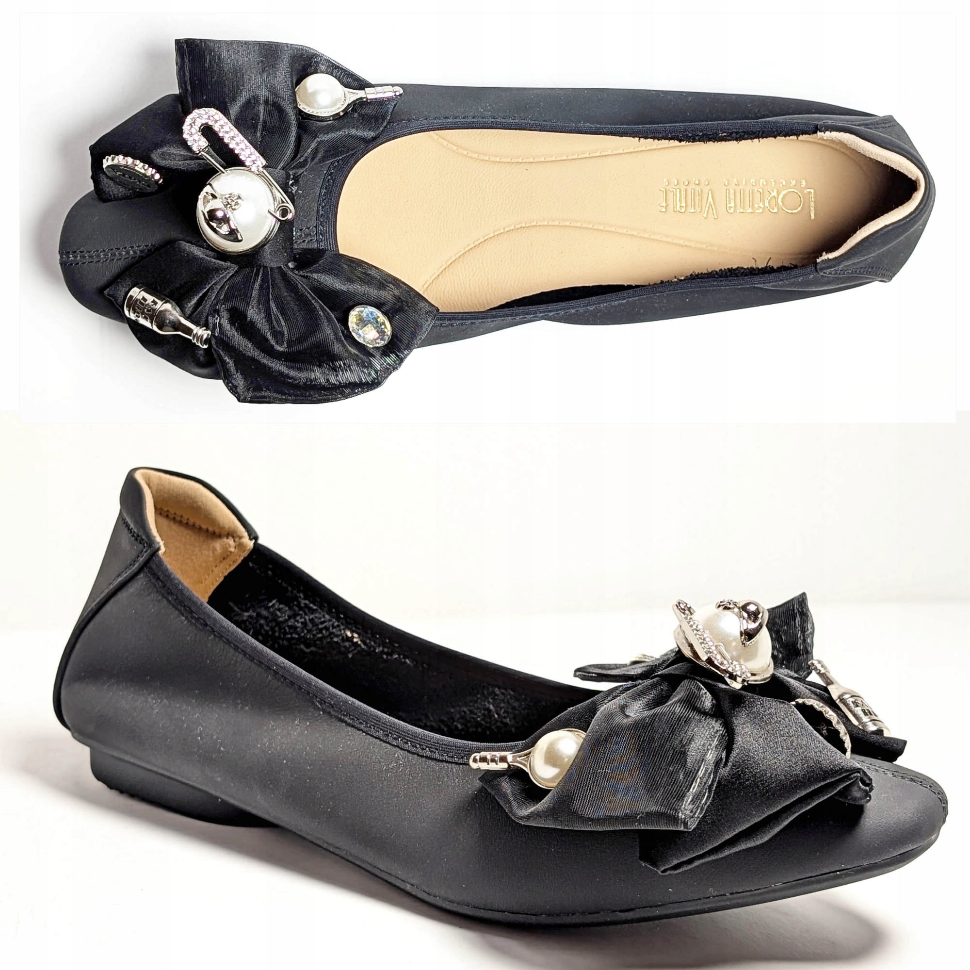 czarne balerinki z dużą ozdobą Loretta Vitale skóra r39