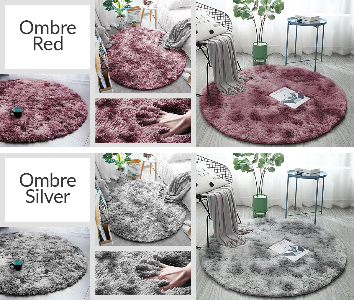 Okrągły dywan Shaggy Ombre pluszowy włochacz miękki futrzany 150 Wysokość runa 20 mm
