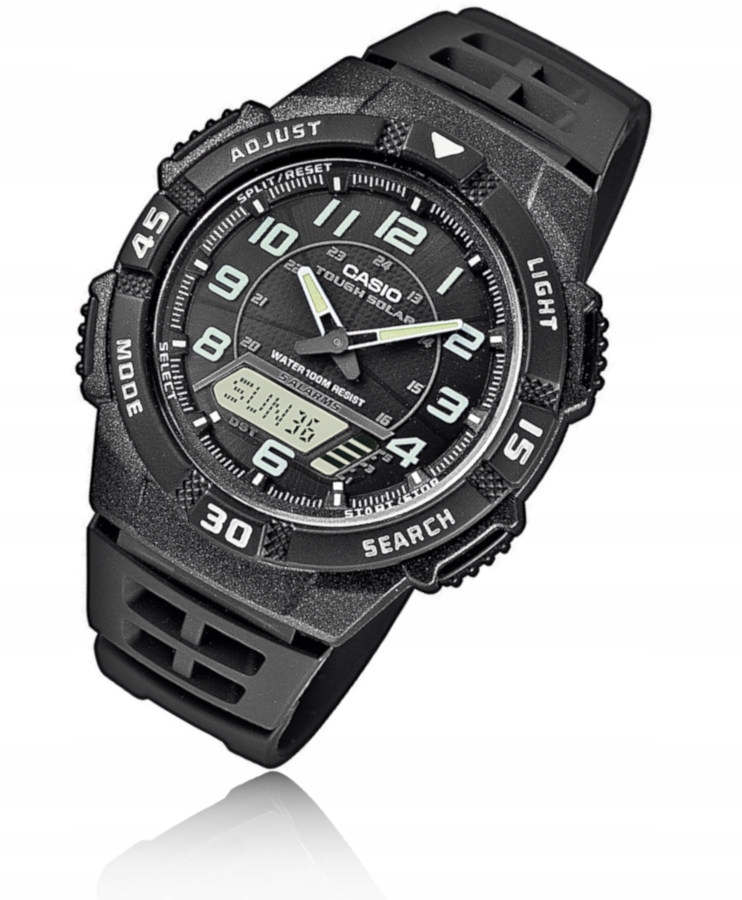 Černé sportovní hodinky na řemínku Casio Solar AQ-S800W časovač stopky Gravírování