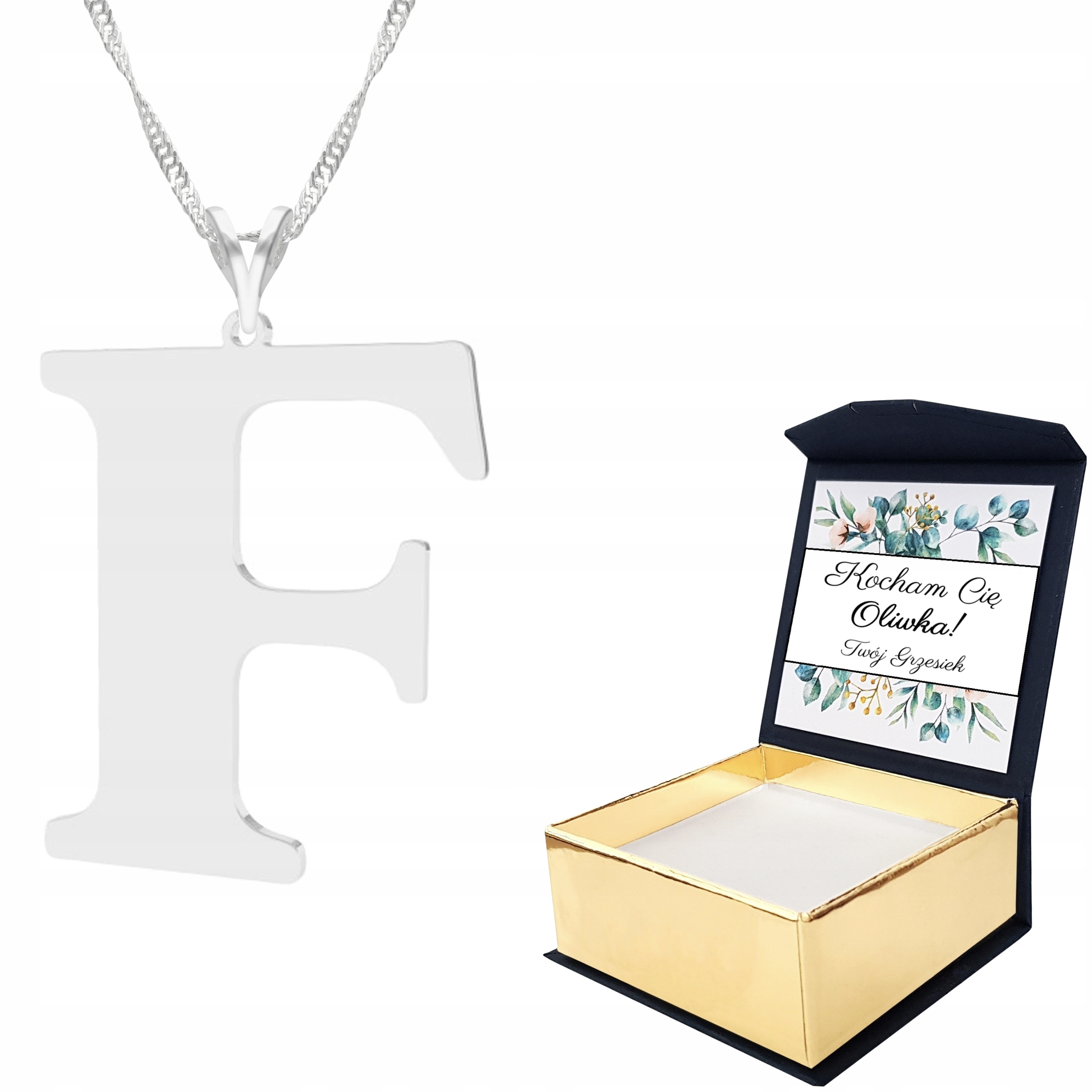 Stříbrný náhrdelník Velké písmeno F Vlastní Potisk