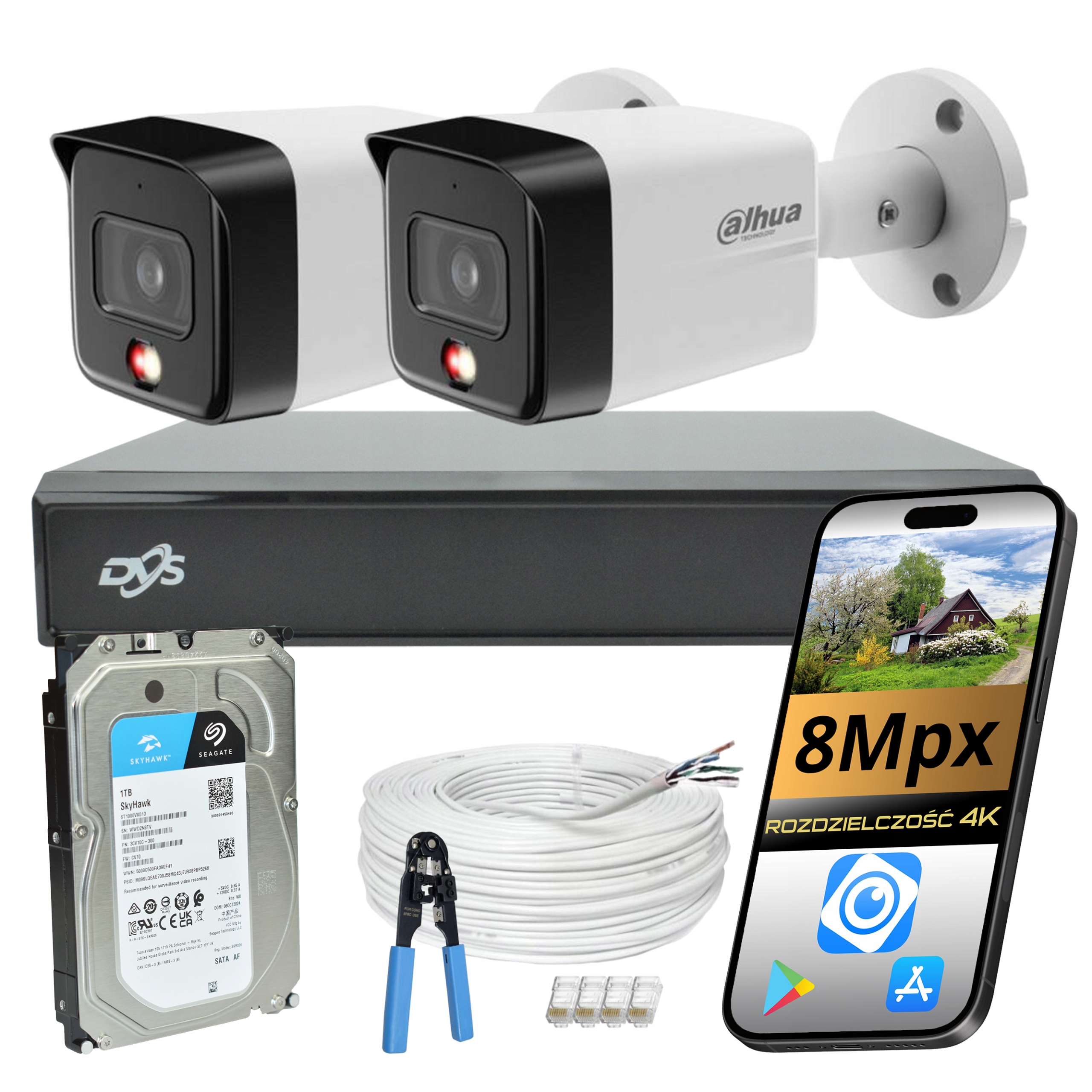 Sada Pro Monitorování Domu 2x Venkovní Ip Kamera Poe 8Mpx Dahua Ai Disk