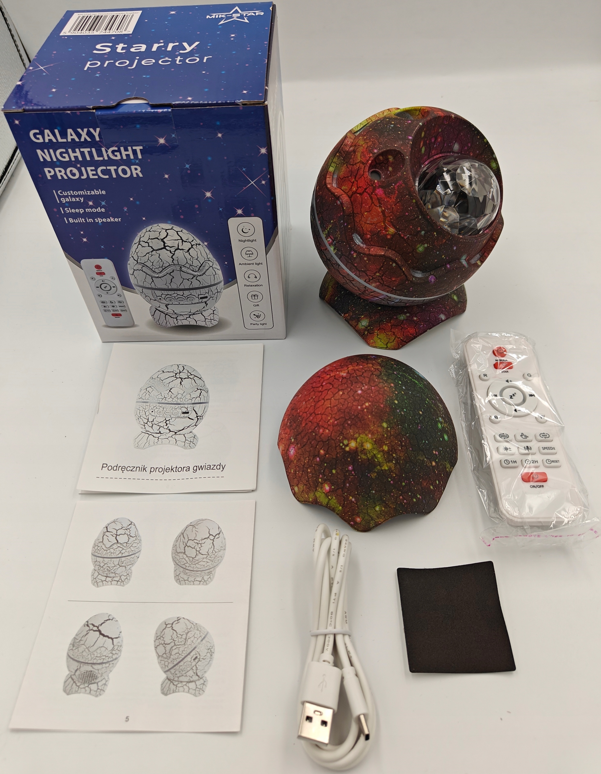 PROJEKTOR GWIAZD LAMPKA NOCNA RZUTNIK LED JAJO DINOZAURA DLA DZIECI PREZENT Średnica/szerokość klosza 4 cm