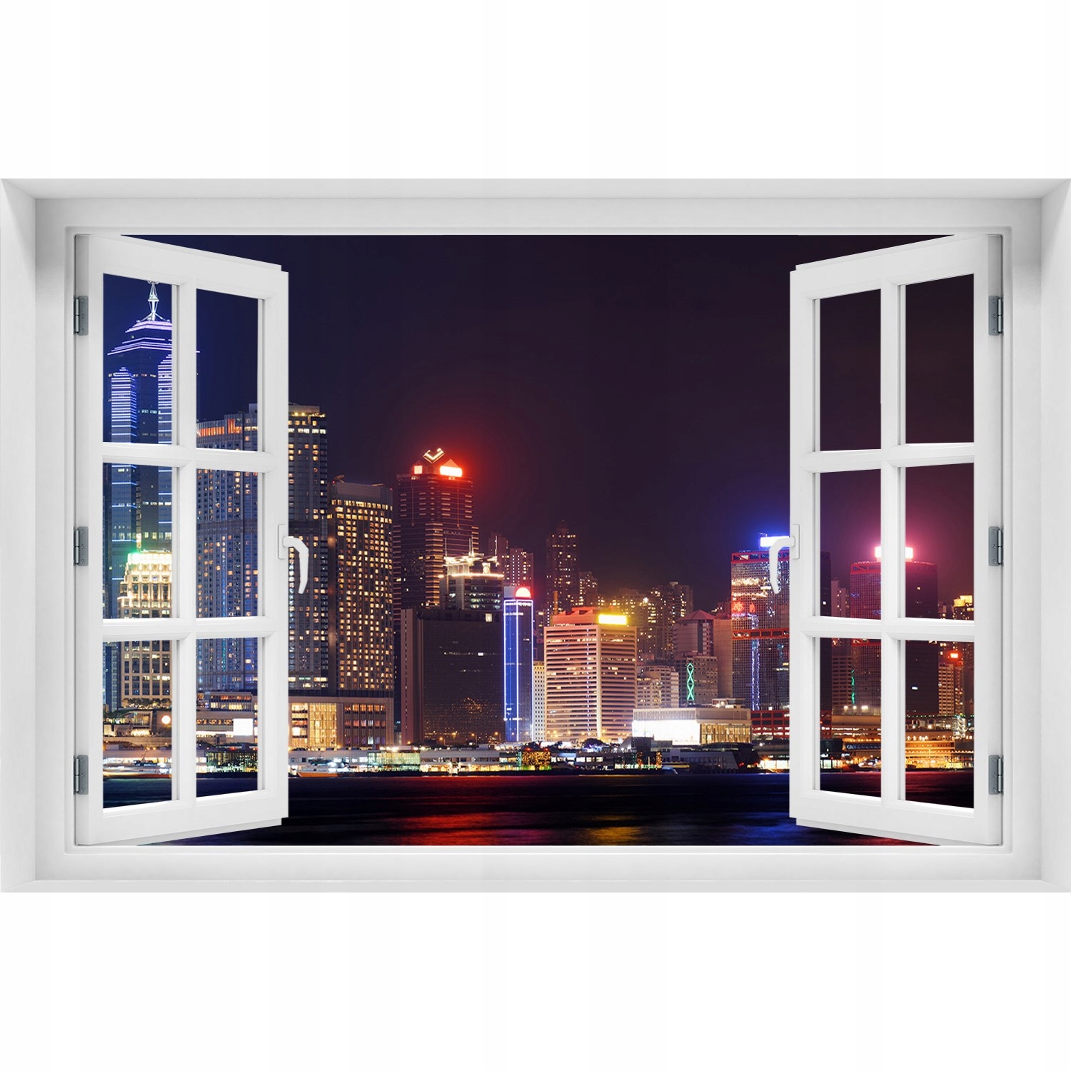 

3D Okno Naklejka ścienna Hongkong nocą 150x100