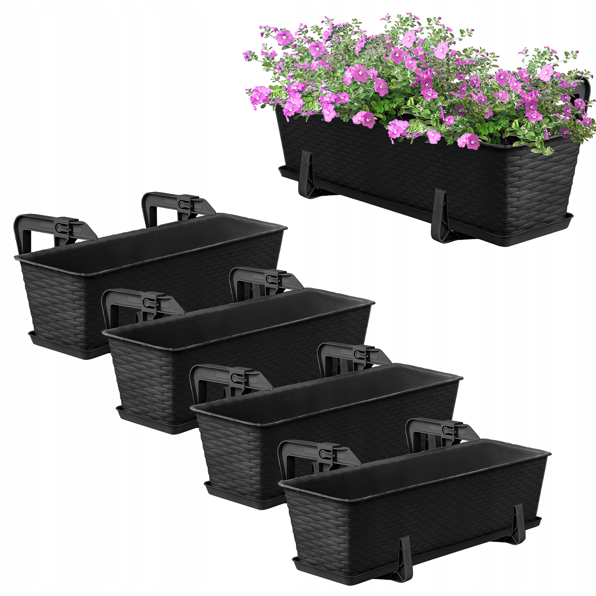 4x Skrzynka Balkonowa Doniczka Donica 60cm Z Uchwytami Antracyt