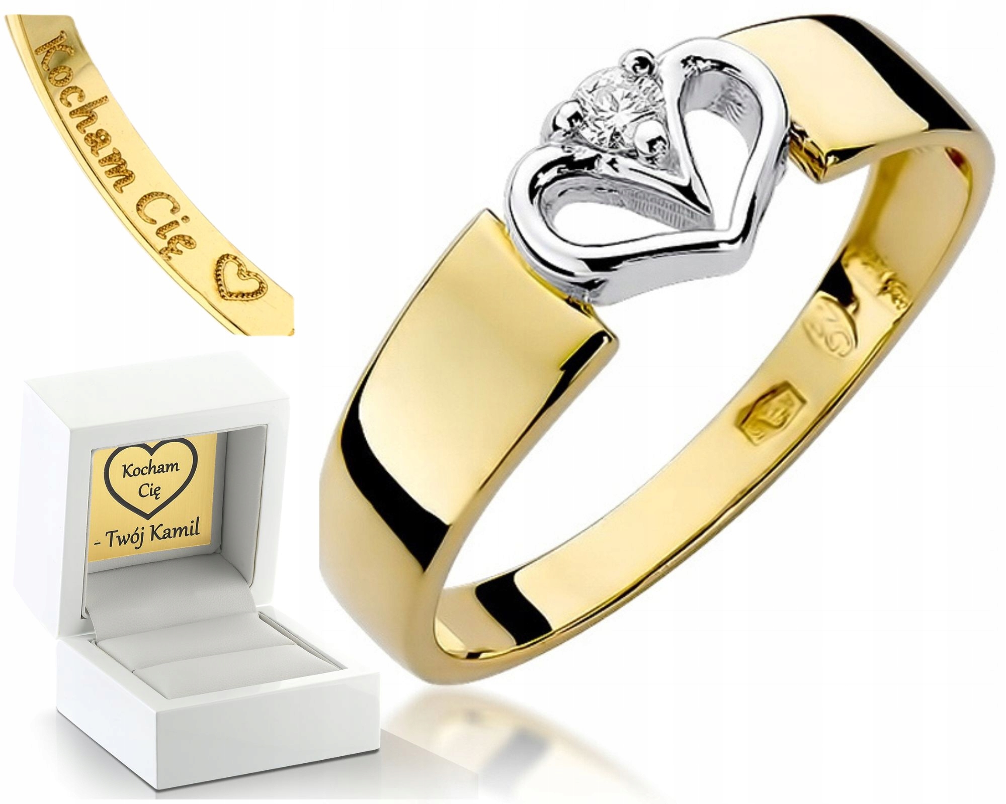 Zlatý Prstýnek S Briliantem Srdce Gravírování Bonus