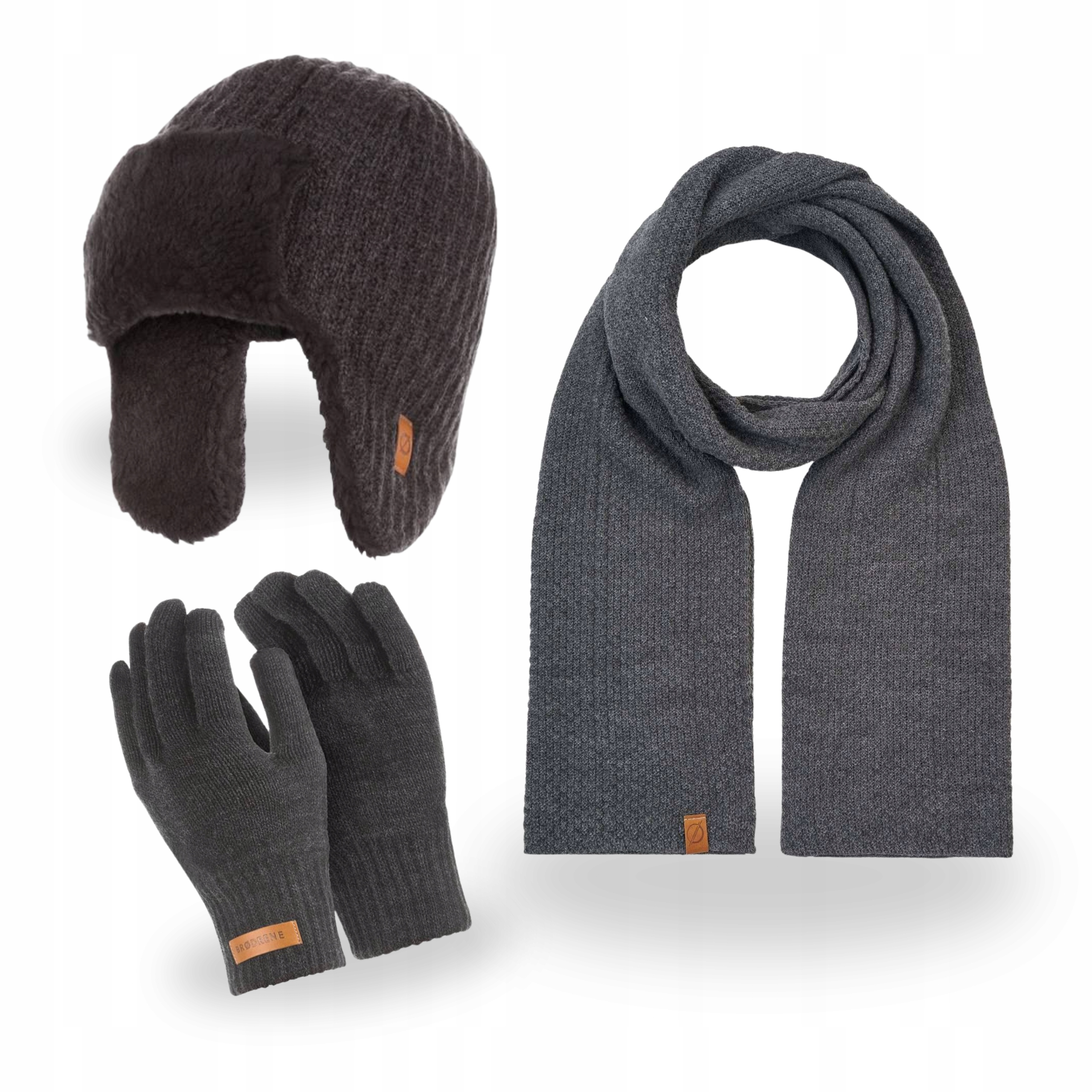Pánský set Čepice Šátek Dlouhý šátek Rukavice Brodrene Tmavě šedá