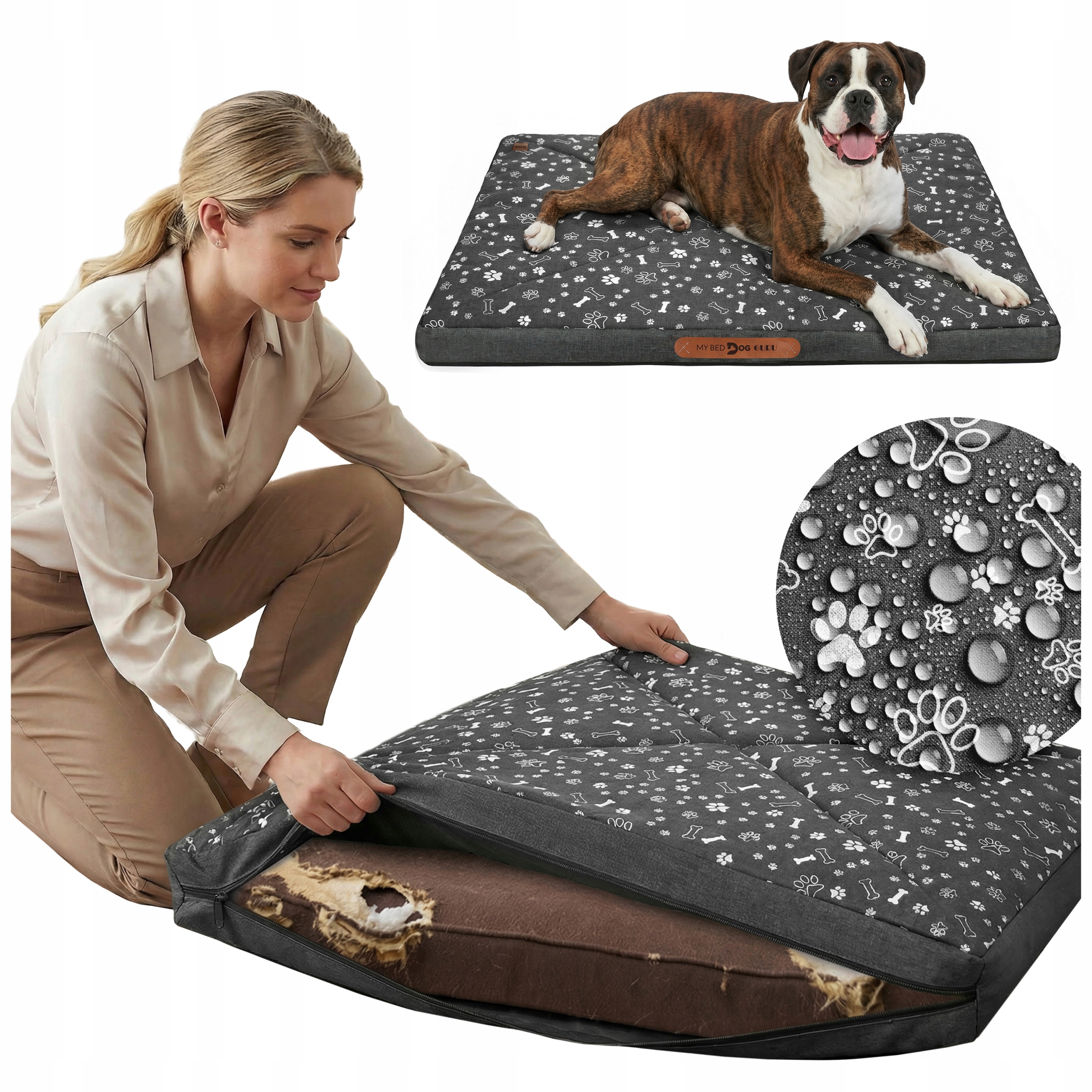 Levně Obal Na Pelíšek Pro Psa XXL 120x70 CM Voděodolný Šedý Na Zip