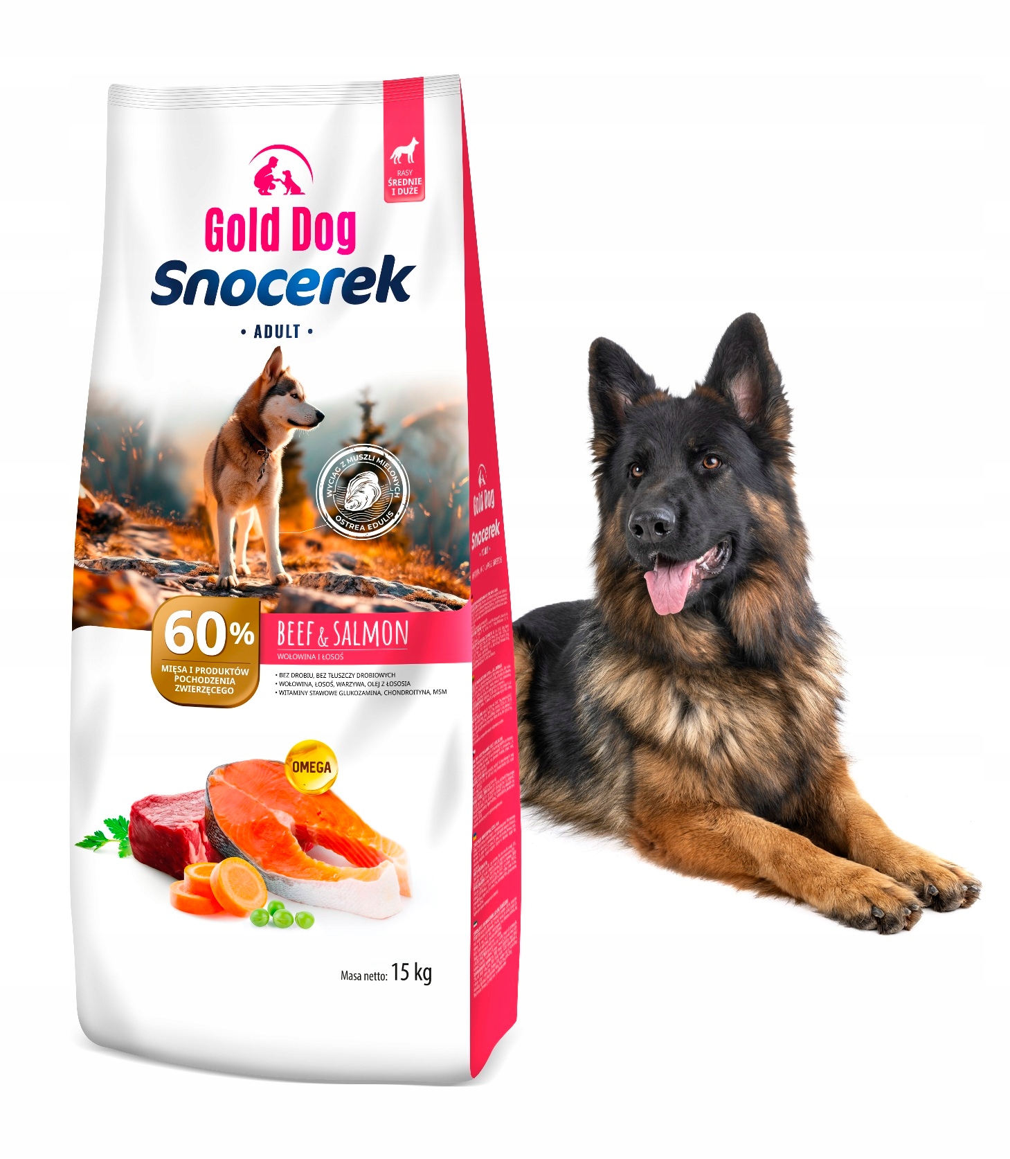 Levně Krmivo pro ovčáka Gold Dog Snocerek 15 kg hovězí losos na klouby