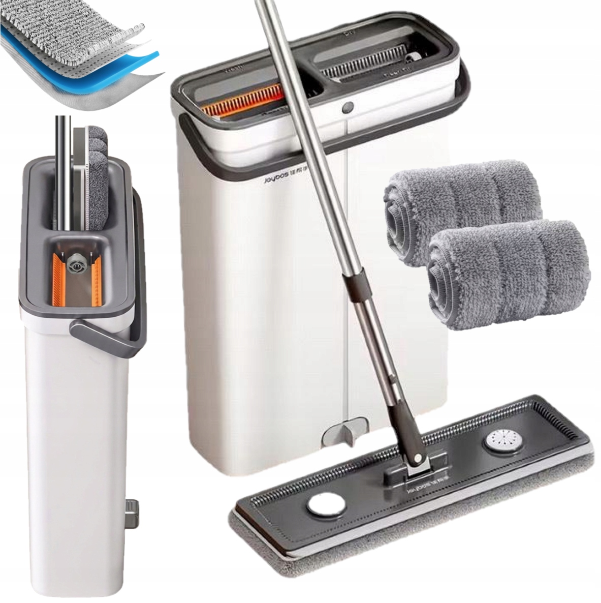 Kpl Płaski Mop Wiadro Slim Wąskie Dwukomorowe Z Wyciskaczem +2 Wkłady 33cm