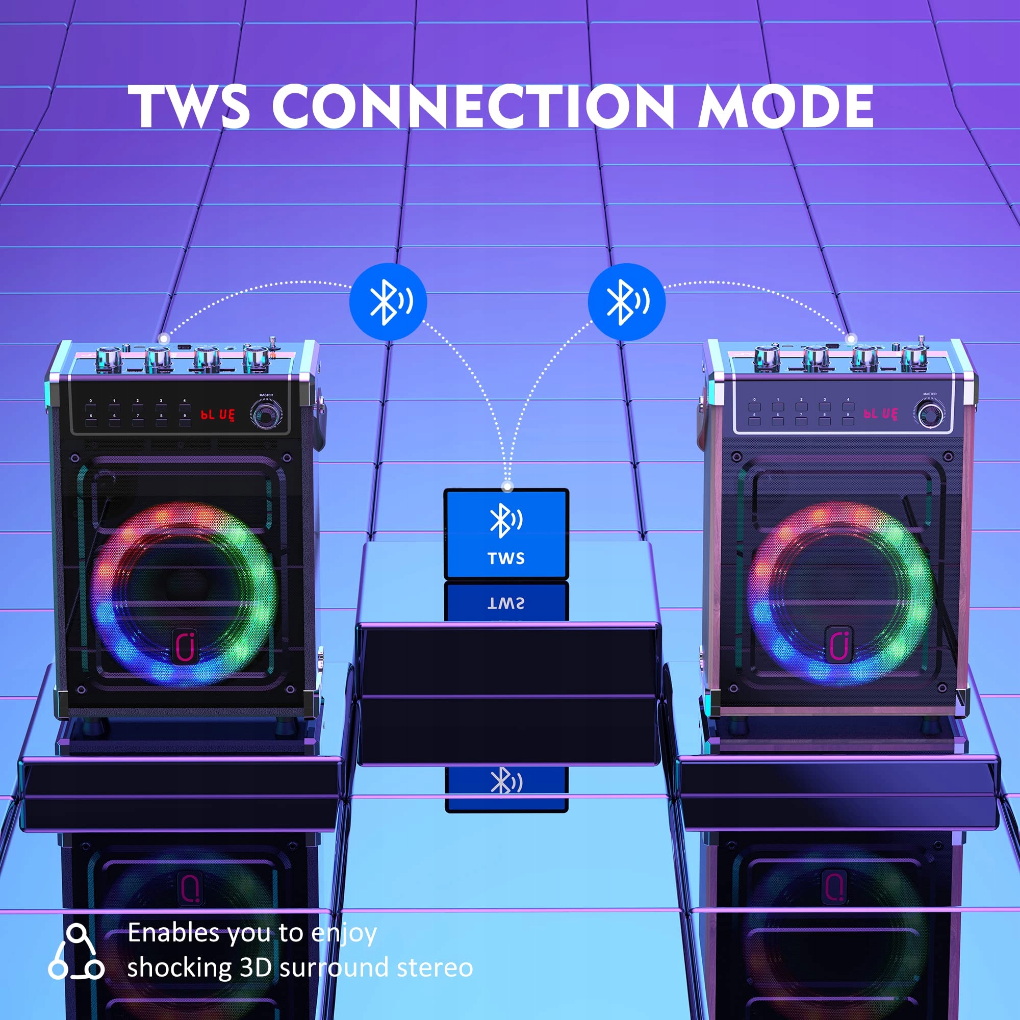 JYX Karaoke Zestaw Bluetooth Głośnik LED Mikrofony Bezprzewodowe PA System — miniatura 5