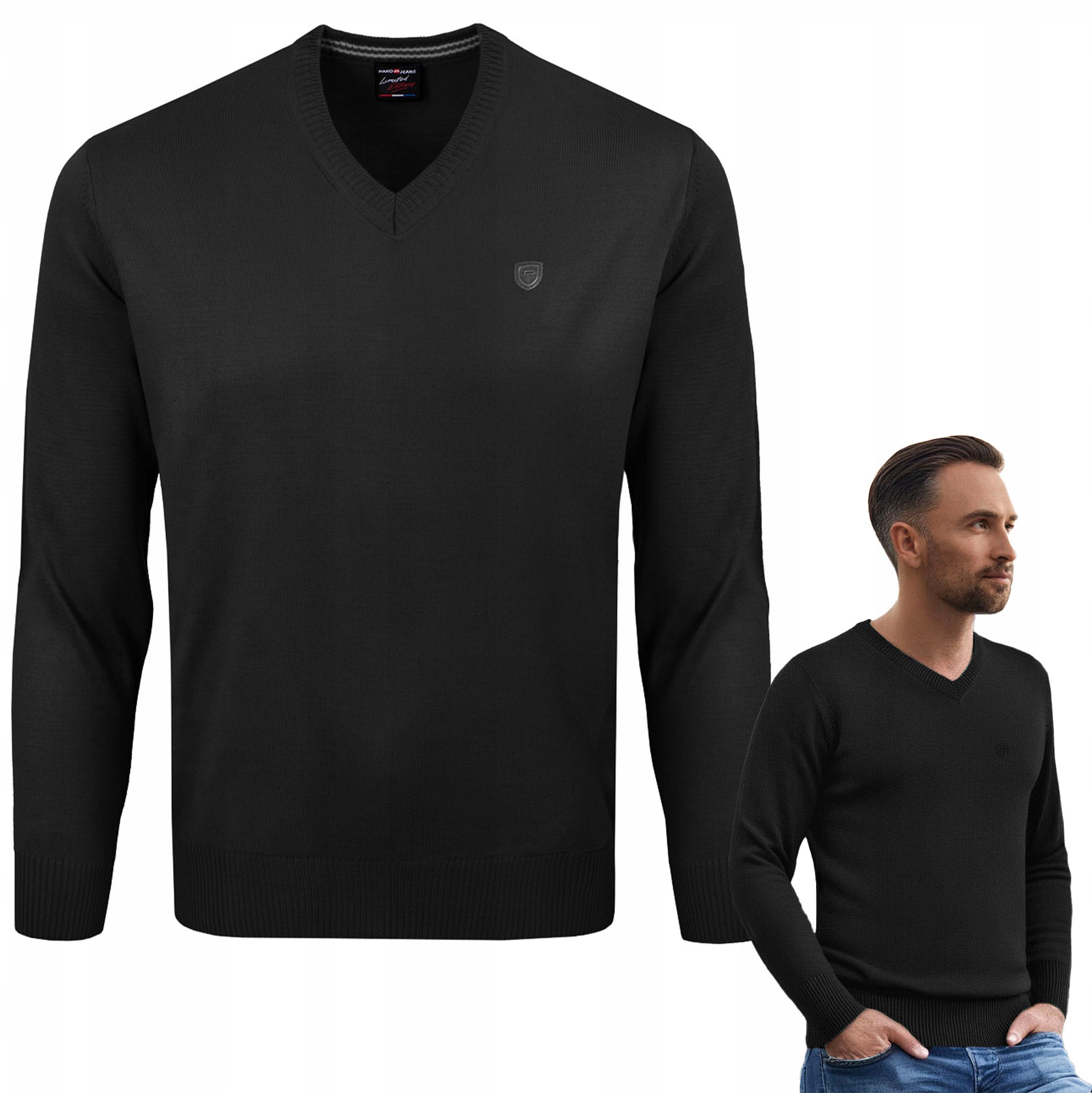 Pánský svetr s elegantním hladkým sýrem Černý L Pako Jeans