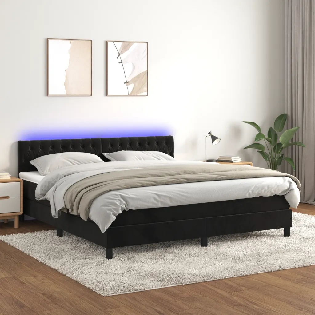 vidaXL Box spring postel s matrací a Led černá 180x200 cm samet