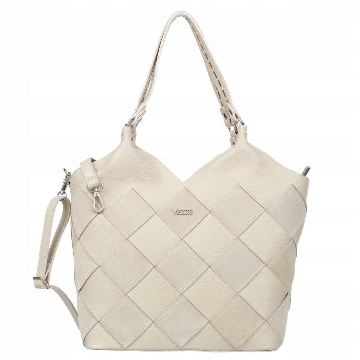 Duża Torebka Skórzana Vezze Scacchi Ecru