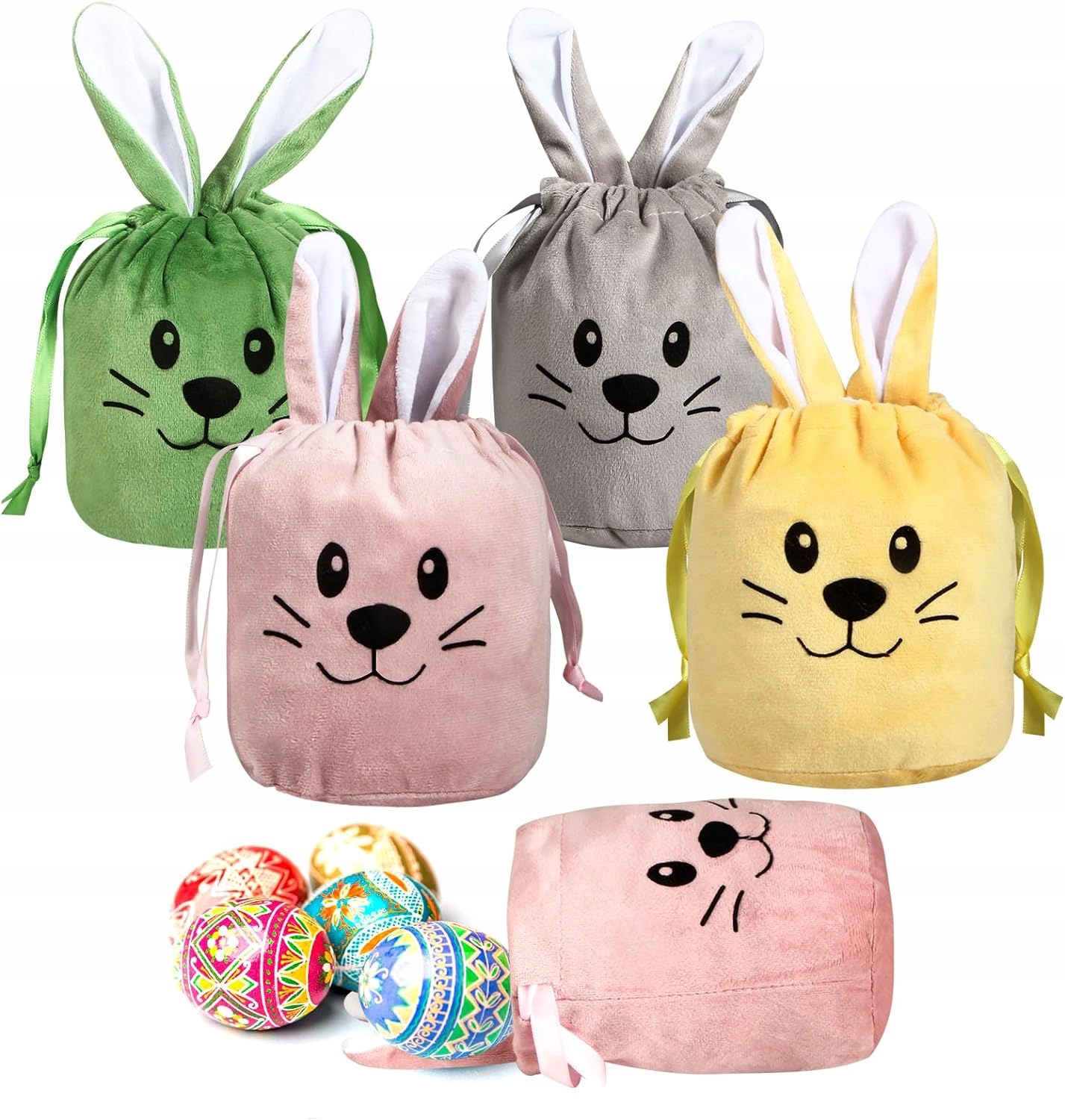 4X AKSAMITNE WORECZKI PREZENTOWE WIELKANOC NA KRÓLICZKA DO SZUKANIA JAJEK