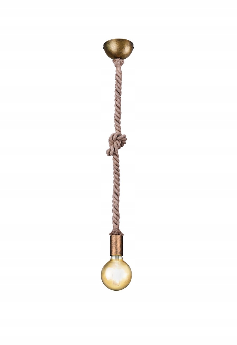 Závěsná lampa jutový provázek s mosaznou žárovkou Trio