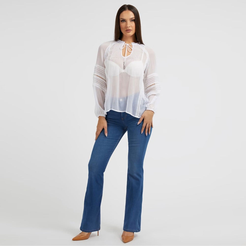 Guess Dámská Bílá Halenka S Ažurovým Zavazováním