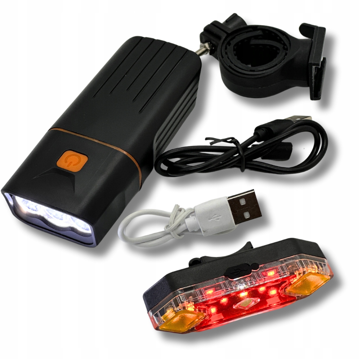 LAMPKA ROWEROWA LED TYŁ PRZÓD DO ROWERU POWERBANK Kolor dominujący czarny