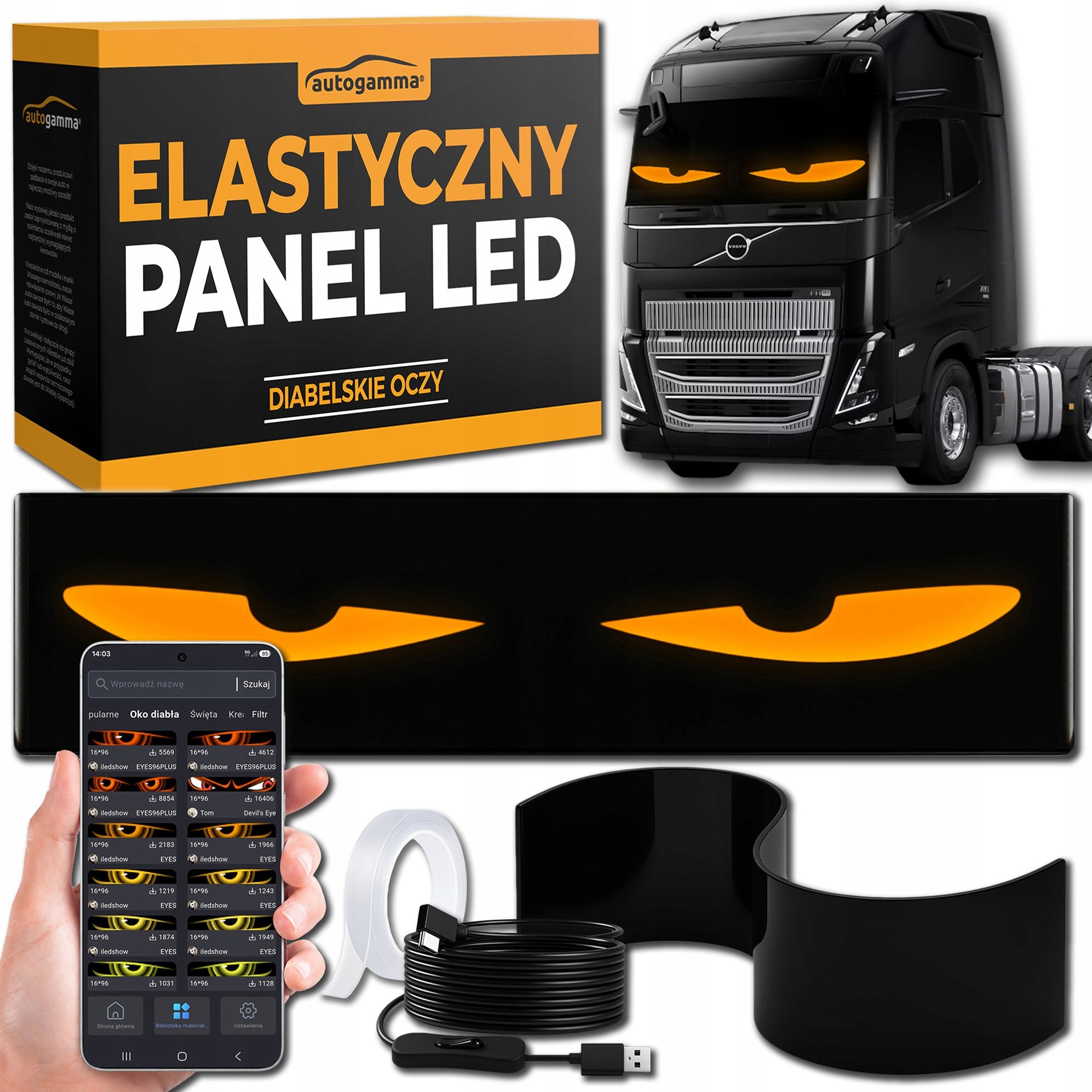 Elastický Led panel 59x12 cm Ďábelské oči Kamion Suv Aplikace v polštině