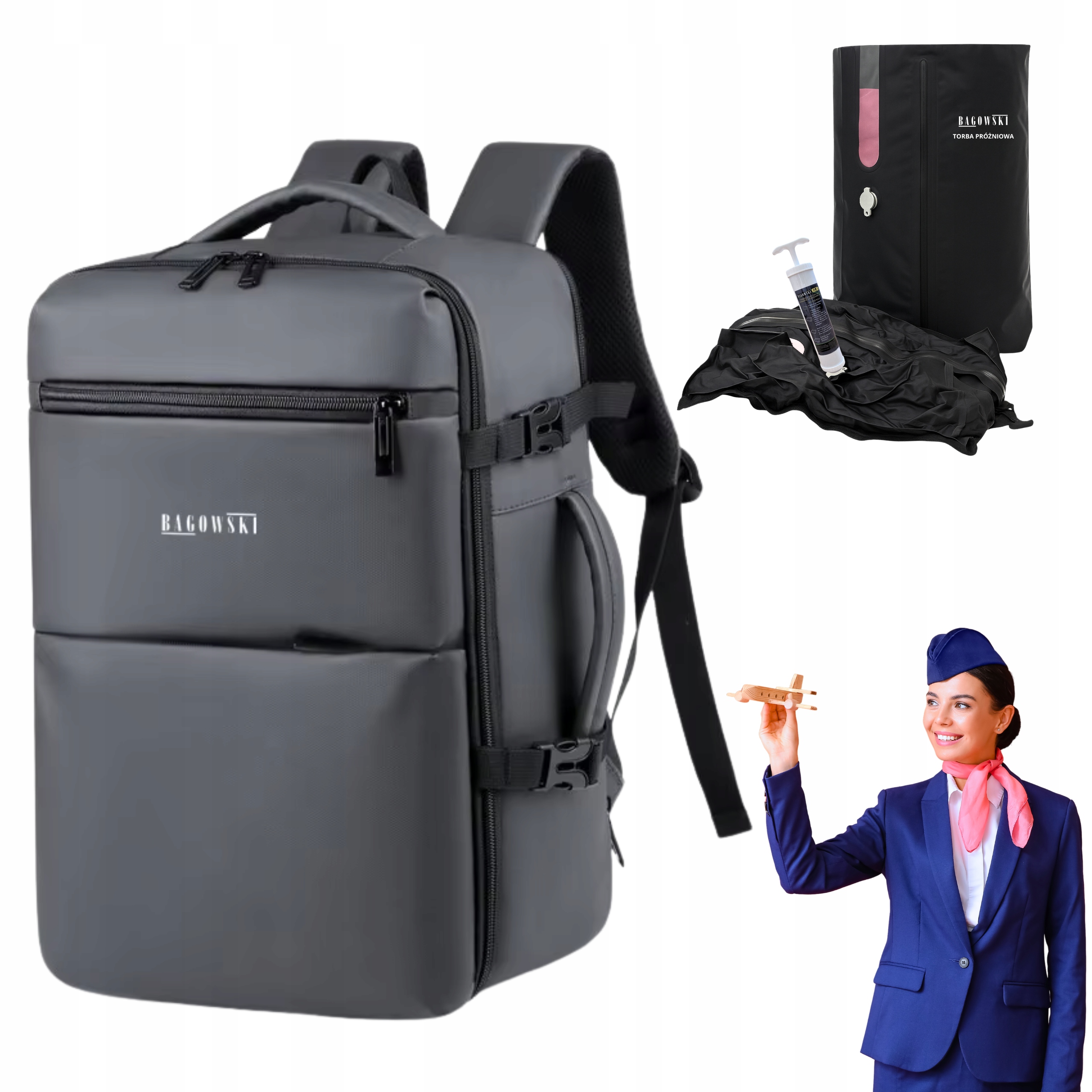 Plecak Próżniowy rozszerzany bagaż podręczny 40x25x18 Ryanair Lot Bagowski