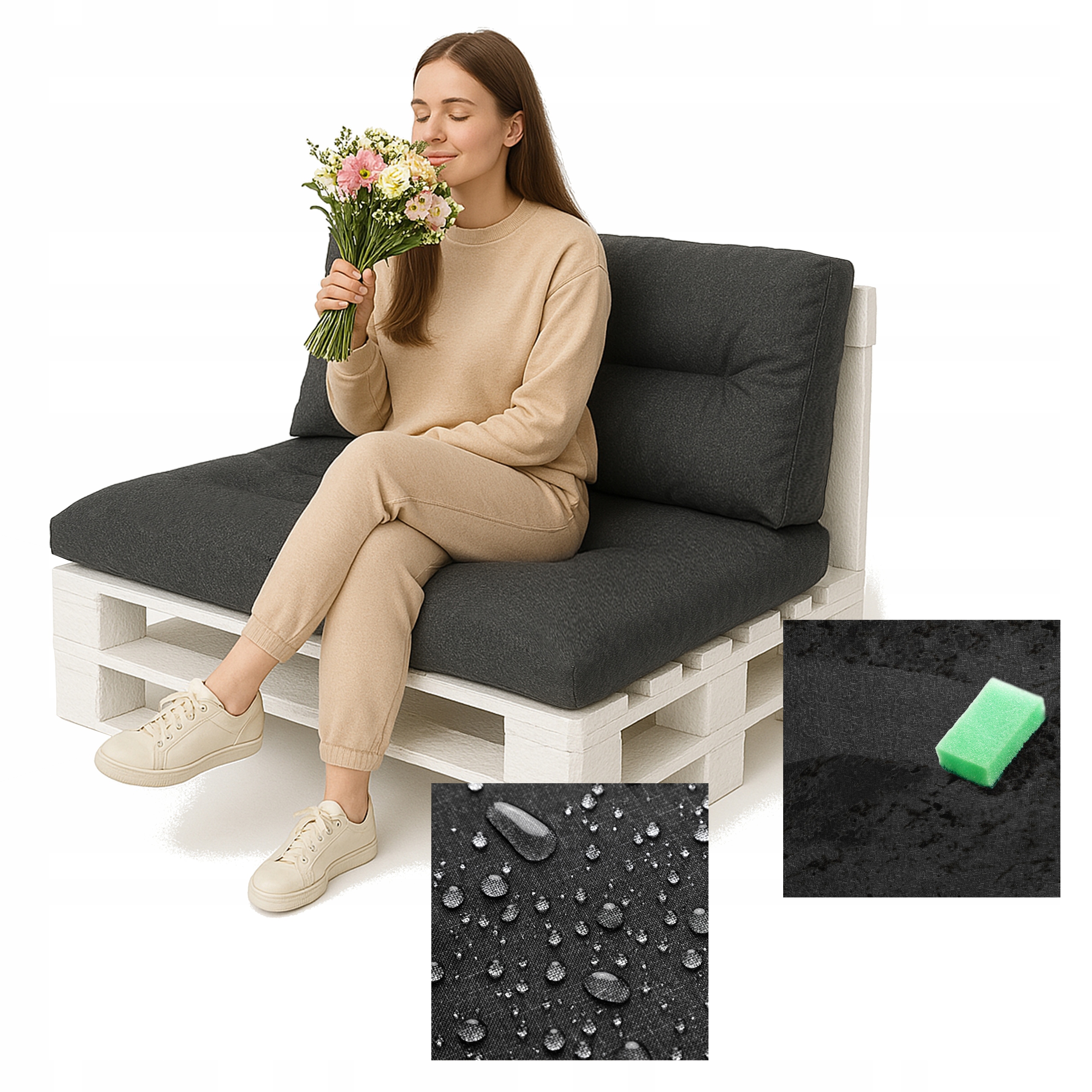 Poduška Na Palety, Sada vankúšov na nábytok z paliet, Vodotesná, 120 x 80 cm