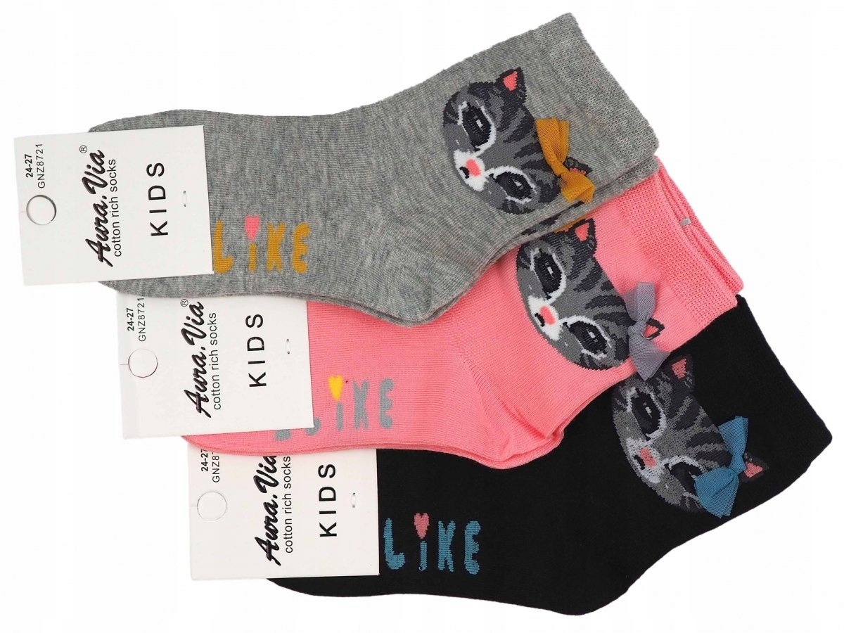 

Skarpetki,koty kokardka 3 pary roz. 24-27 Aura.via