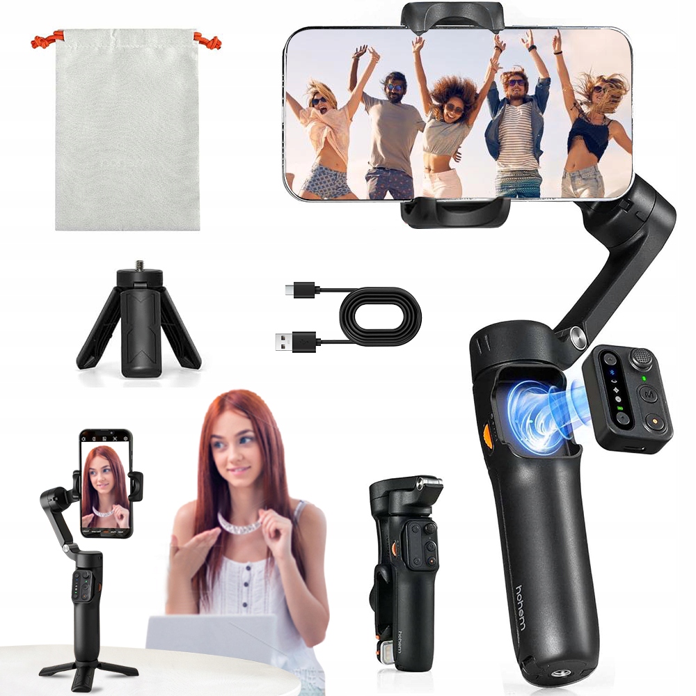 Bluetooth Selfie Tyč 3-OSÝ Gimbal Černá Se Stativem Pro Telefon