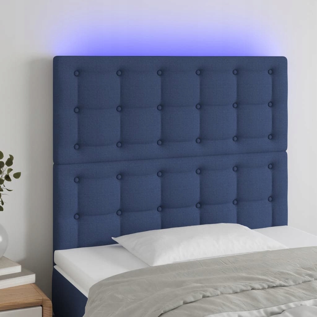 Opěrka hlavy k posteli s Led, modrá, 90x5x118/128 cm, látka